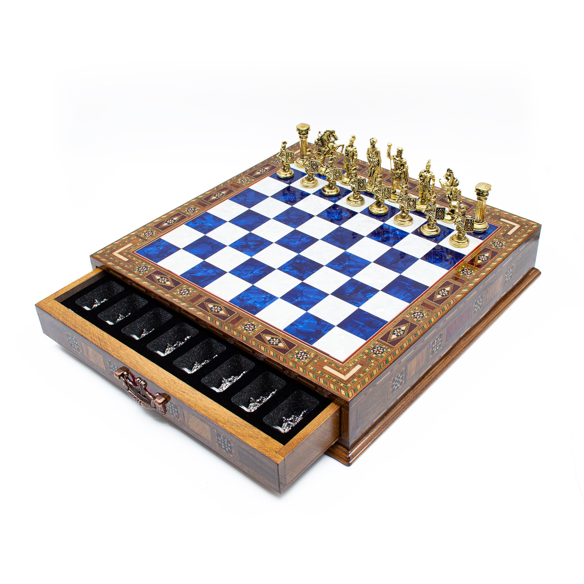  Luxury Chess Set with Storage,  Handmade Decorative Chess Set, Personalized Premium Chess Board, Unique Medieval Chess Set - Blue