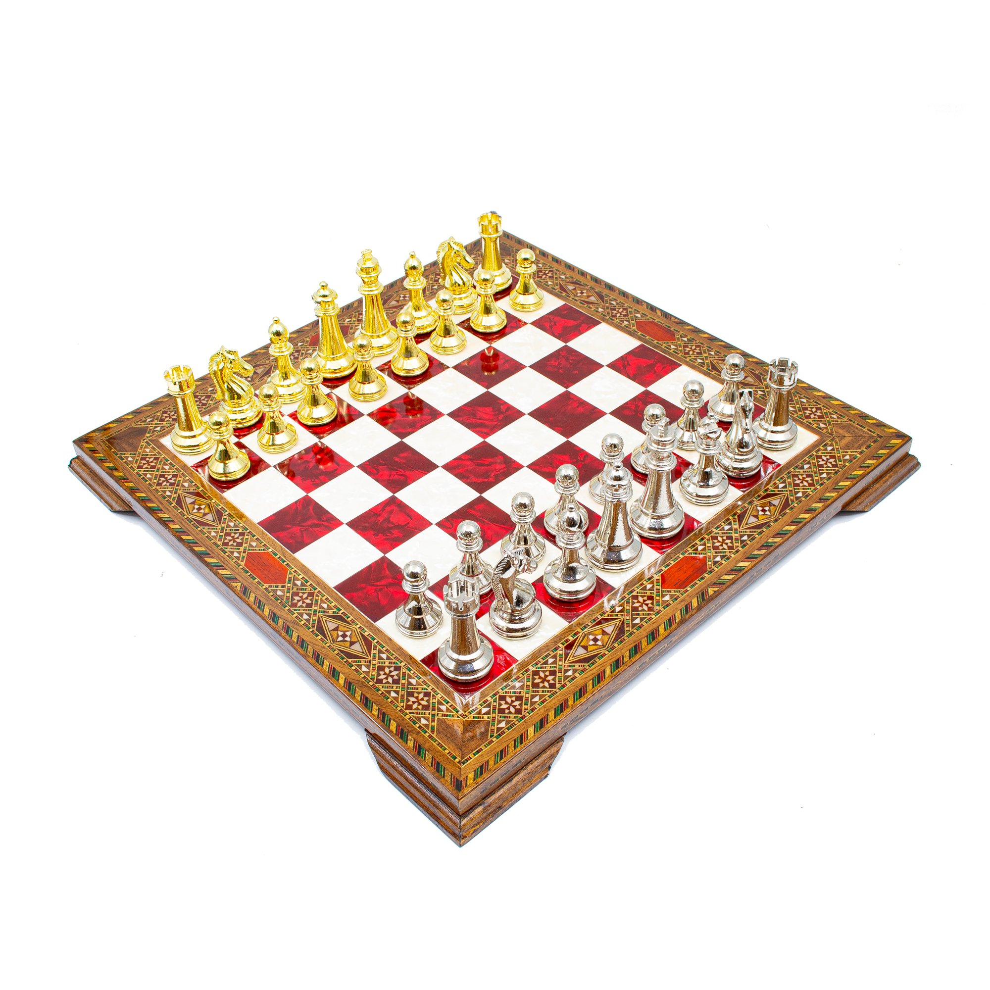 Mosaic Wooden Chess Board with Classic Chess Pieces, Engraved Unique Chess Board, Handmade Chess Set