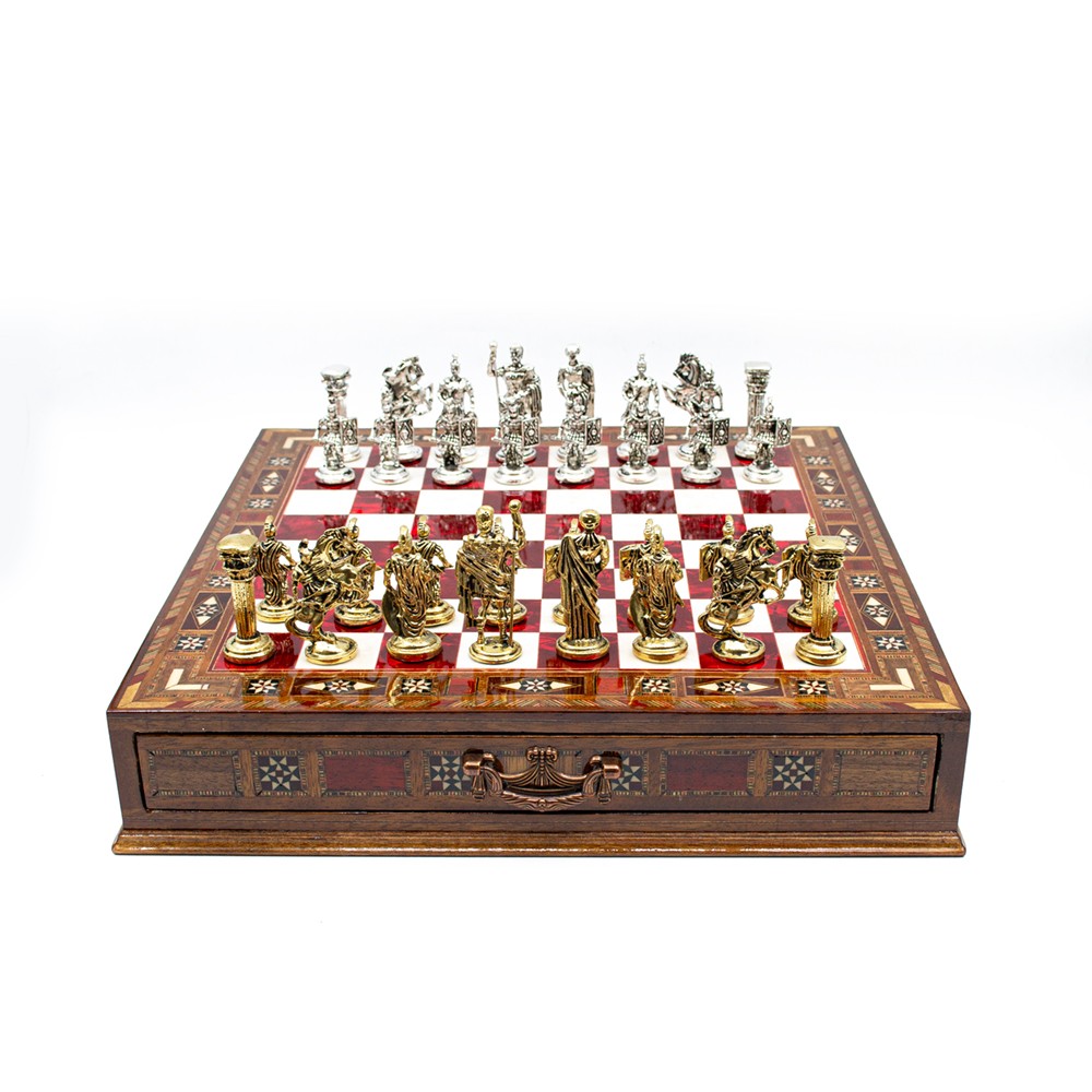  Luxury Chess Set with Storage,  Handmade Decorative Chess Set, Personalized Premium Chess Board, Unique Medieval Chess Set - Red