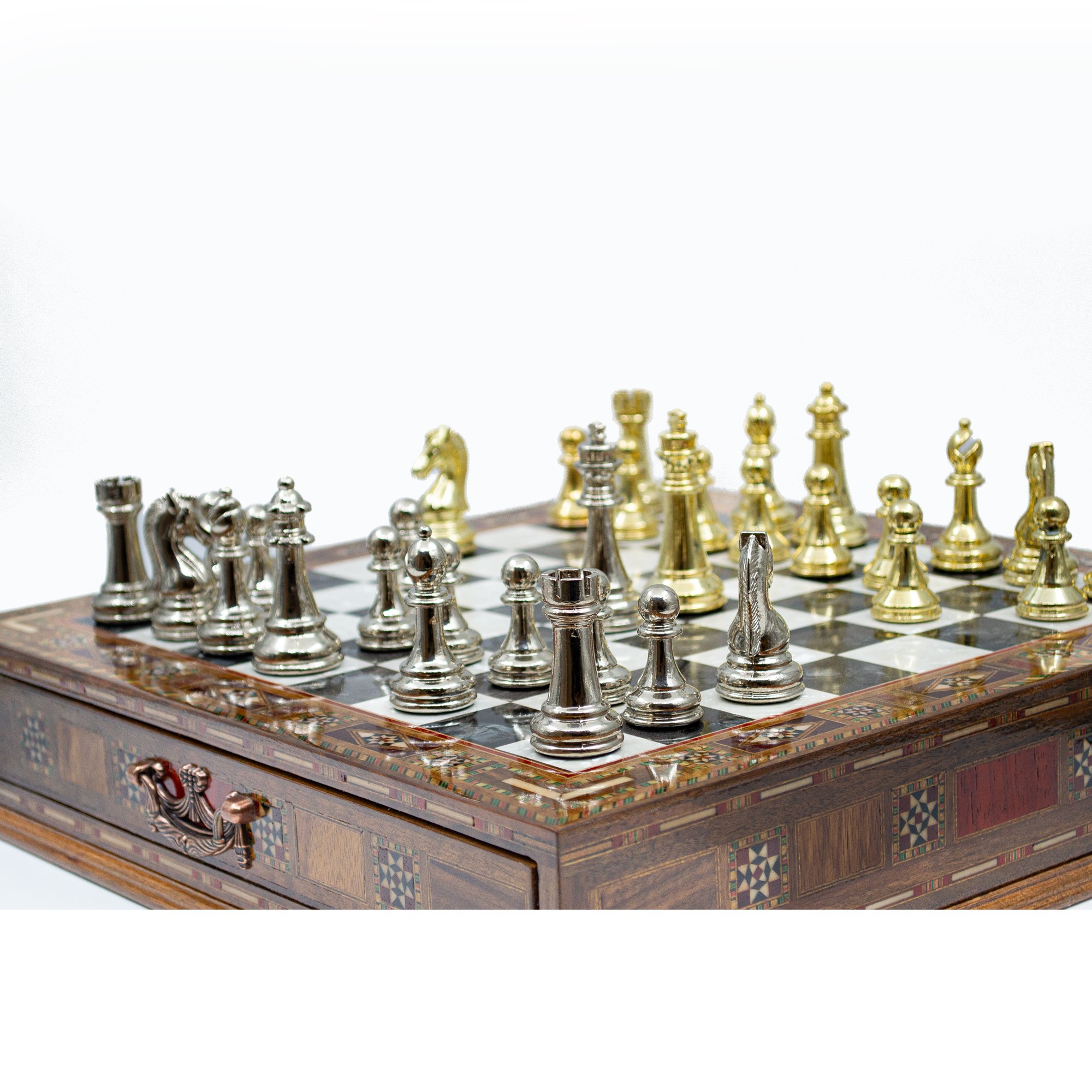 Handmade Chess Set with Drawer and Classic Chess Pieces, Chess Board with Storage, Premium Chess Set