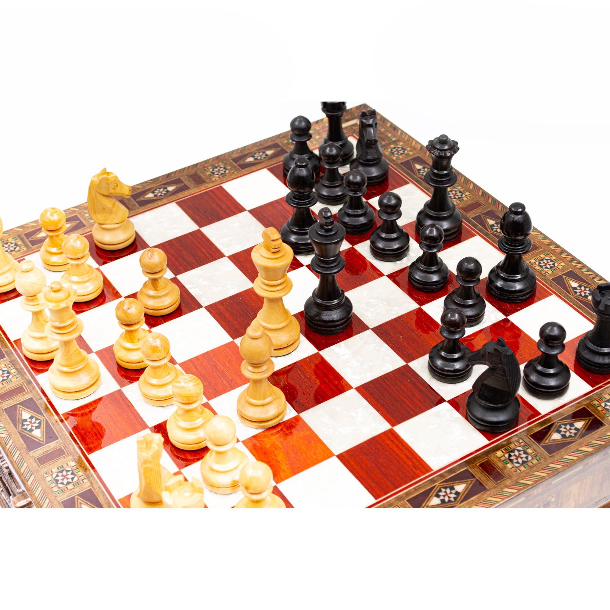 Wooden Chess Set with Hand Curved Chess Pieces, Handmade Staunton Style Chess, Chess Board with Storage