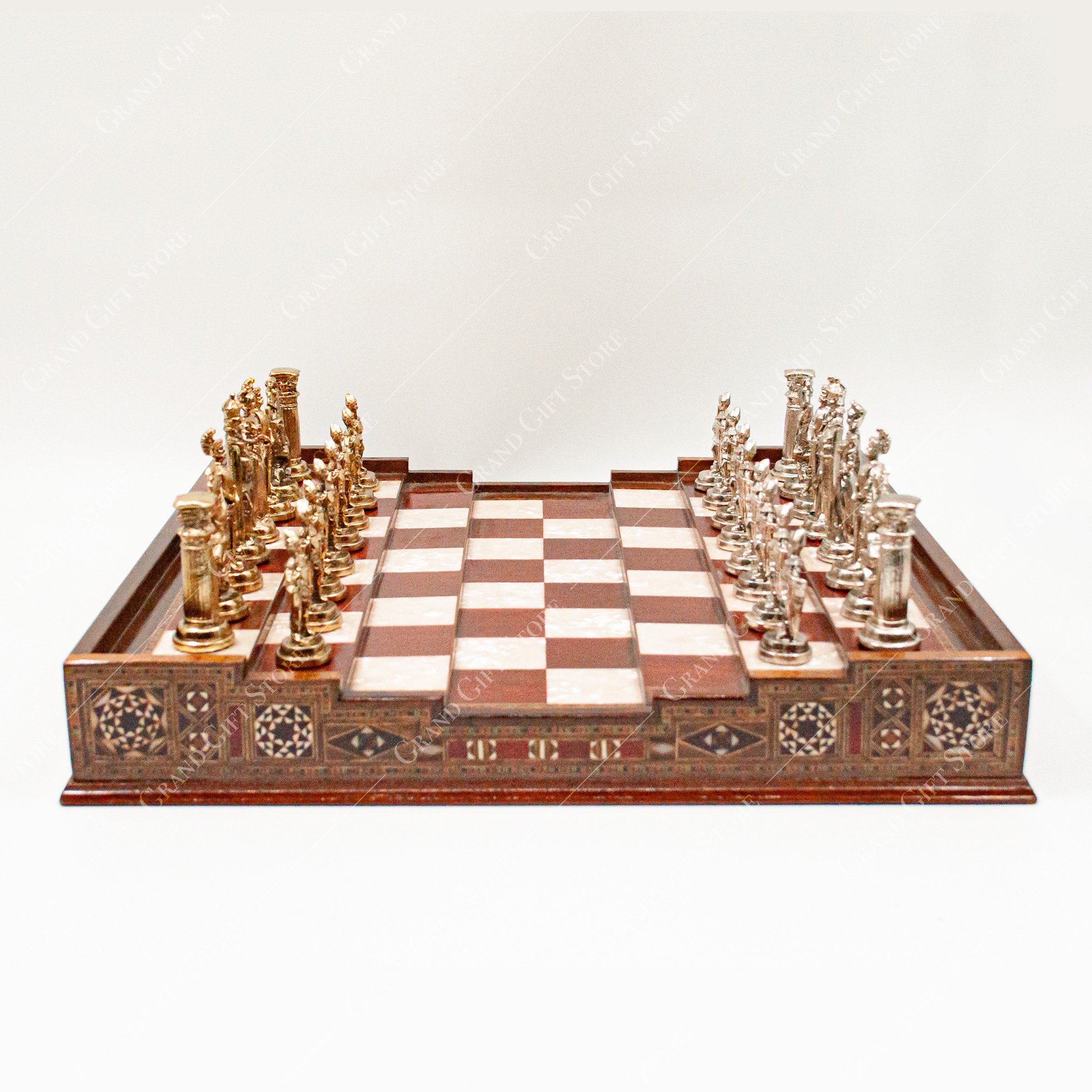 Roman Chess Pieces on Unique Arena Chess Board: Unmatched Elegance for Your Gameplay