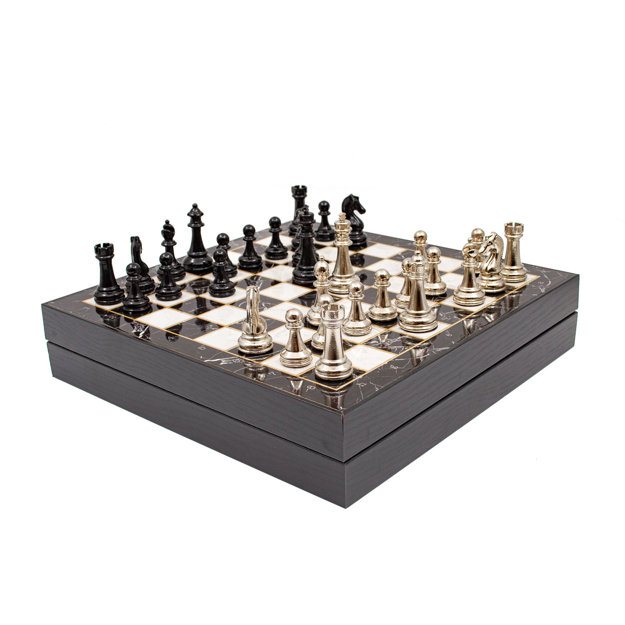 Handmade Chess Set with Storage, Marble Patterned Chess Board, High-Quality Chess Pieces