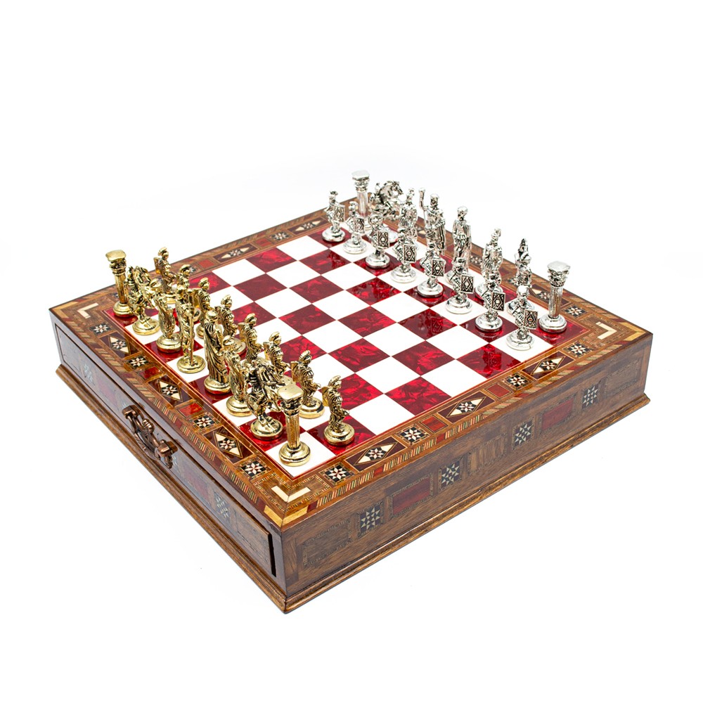  Luxury Chess Set with Storage,  Handmade Decorative Chess Set, Personalized Premium Chess Board, Unique Medieval Chess Set - Red