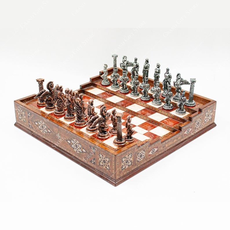 Handmade Wooden Chess Set with Metal Chess Pieces: Unique Craftsmanship for Classic Gameplay