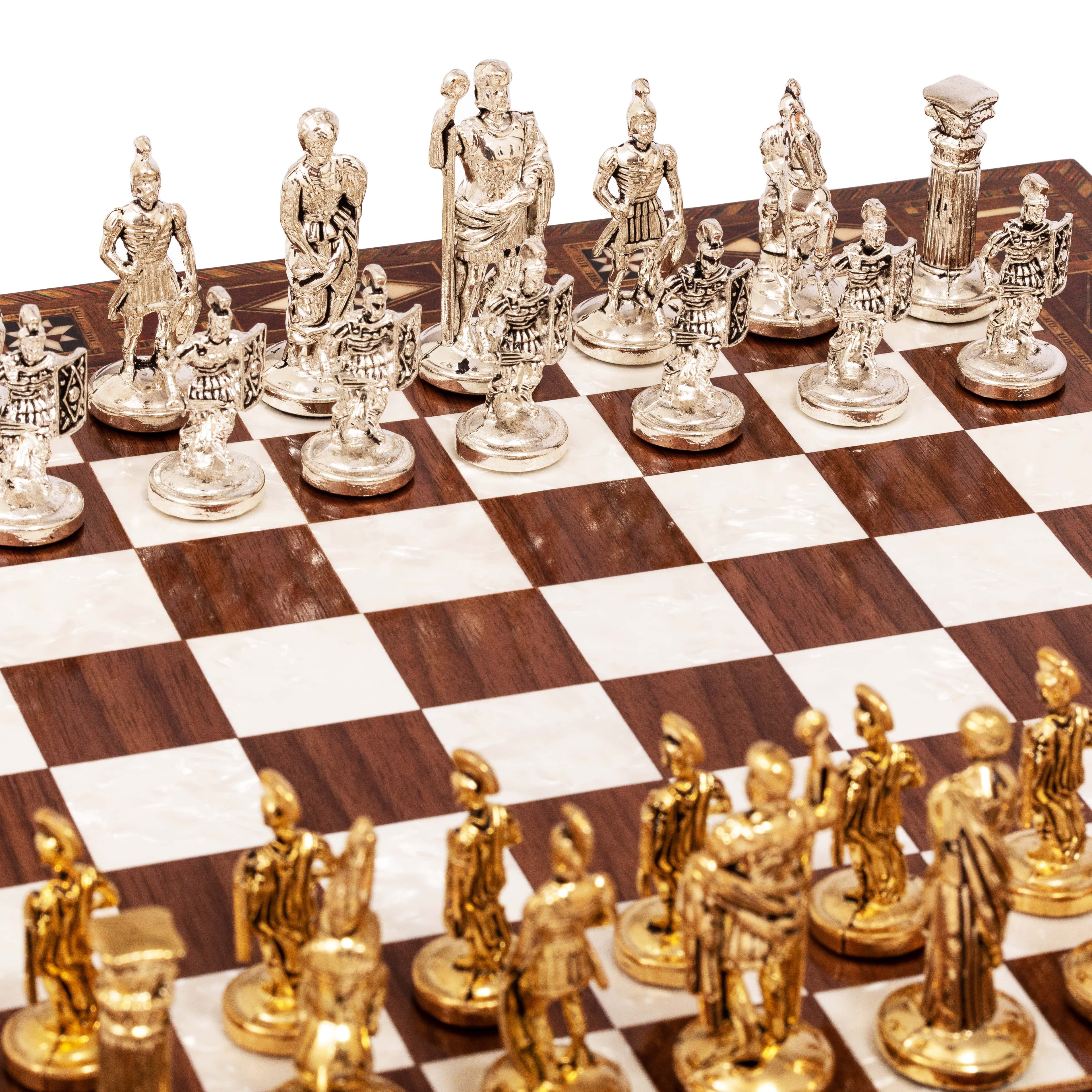 High-Quality Roman Empire Themed Chess Set, Handmade Walnut Chess Board, Unique Medieval Chess Set Gift for Birthday, Metal Chess Pieces