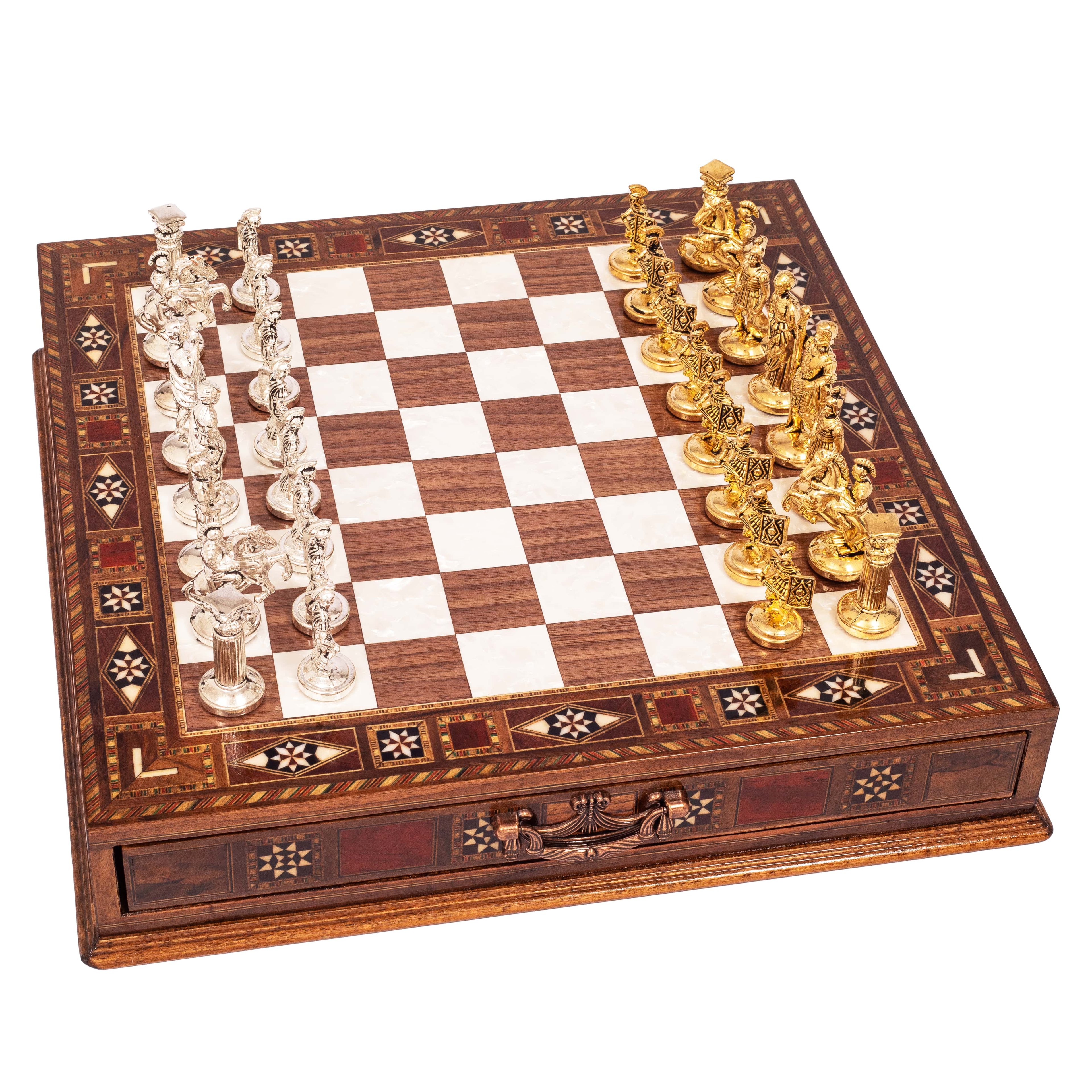 High-Quality Roman Empire Themed Chess Set, Handmade Walnut Chess Board, Unique Medieval Chess Set Gift for Birthday, Metal Chess Pieces