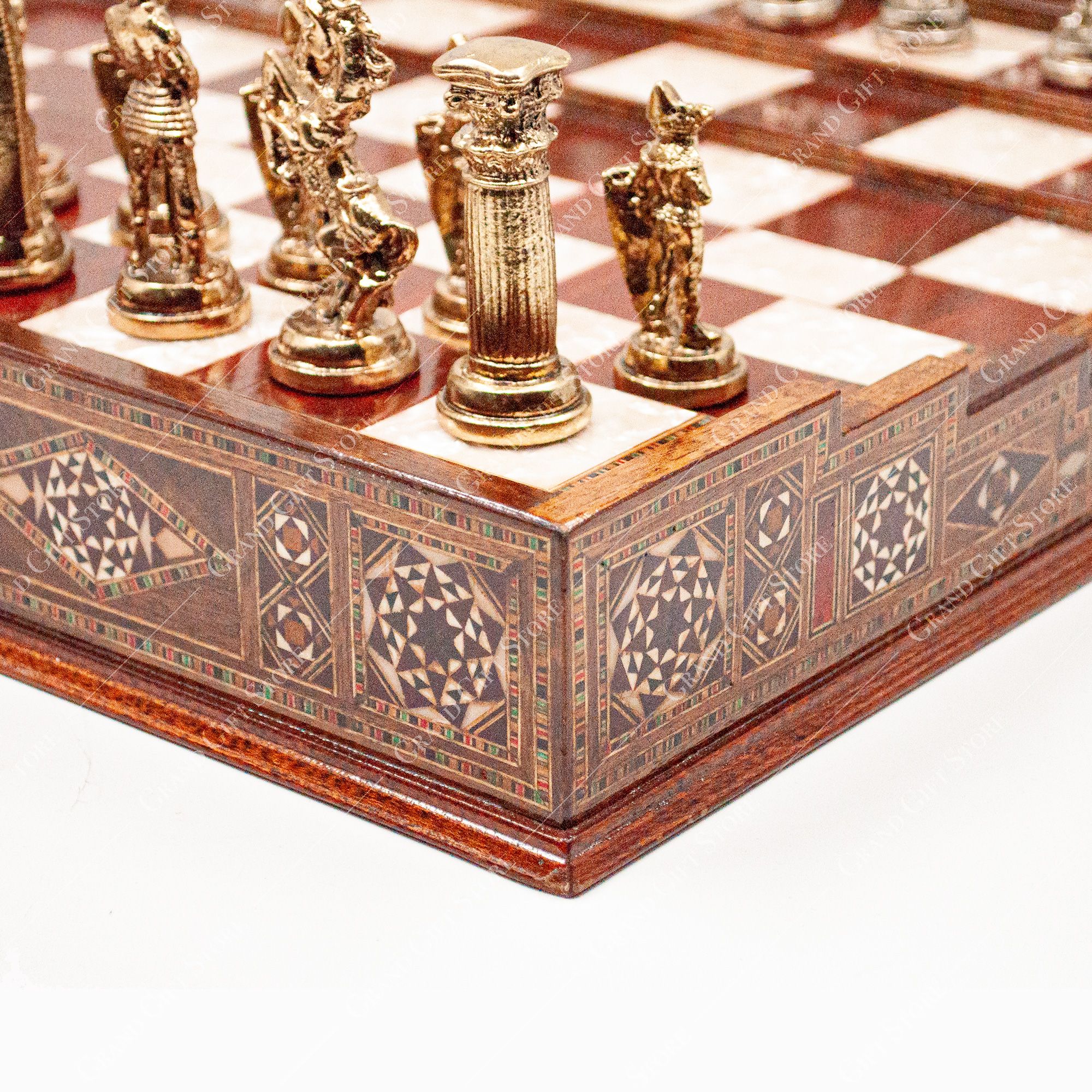 Roman Chess Pieces on Unique Arena Chess Board: Unmatched Elegance for Your Gameplay