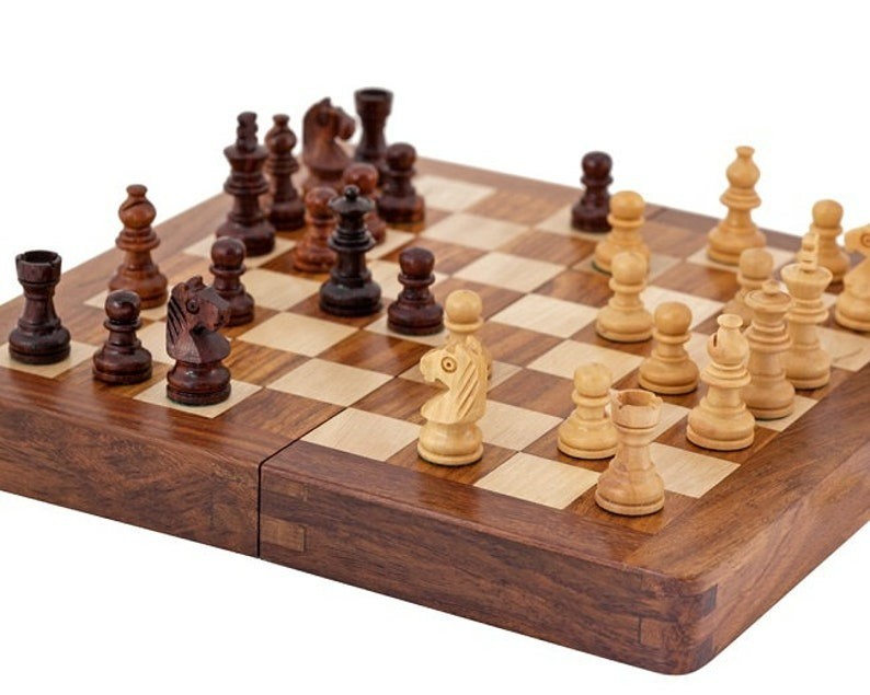 Magnetic Wooden Chess Set, Handmade Chess Board with Storage, Wooden Chess Pieces, Premium Board Game Gift