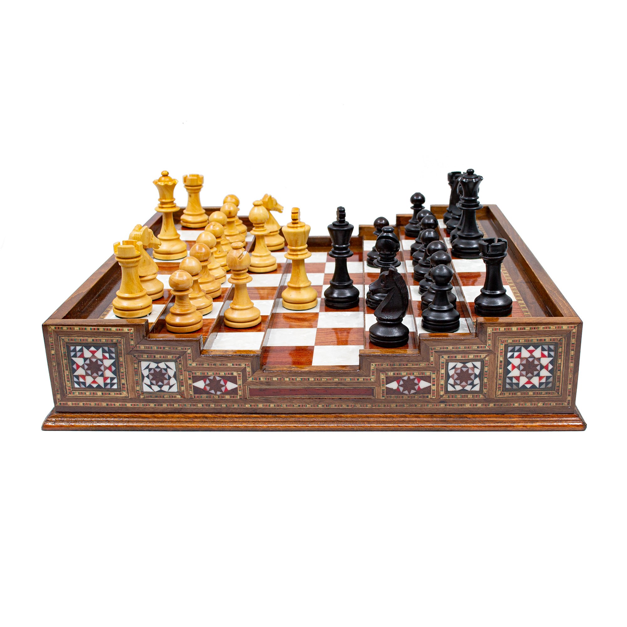  Wooden Chess Set with Hand Curved Chess Pieces Staunton Style, Handmade Chess Set with Drawer, Engraved Chess Board with Storage