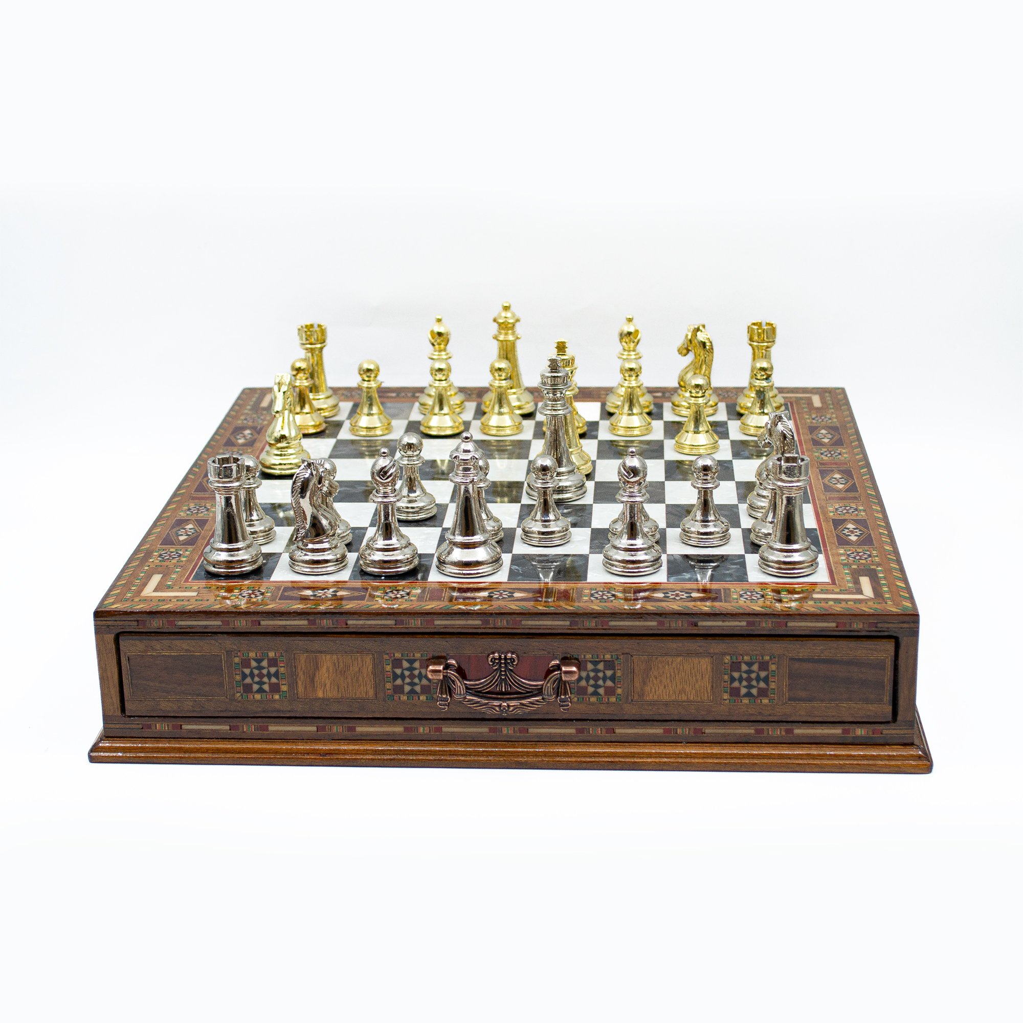 Handmade Chess Set with Drawer and Classic Chess Pieces, Chess Board with Storage, Premium Chess Set