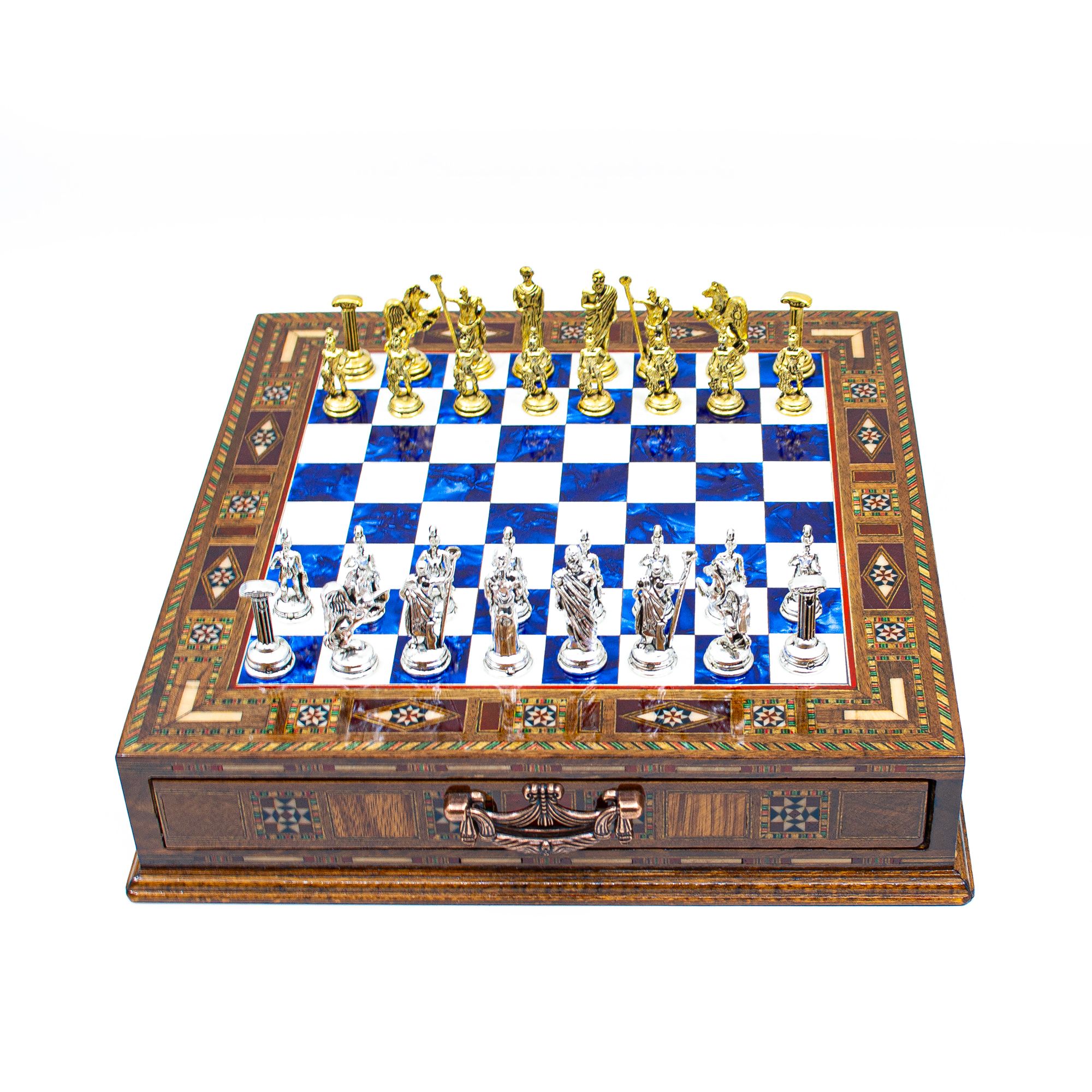 Premium Roman Empire Themed Handmade Chess Set, Antique Rome Style Customizable Wooden Chess Board with Storage, Medieval Chess Set with Drawer