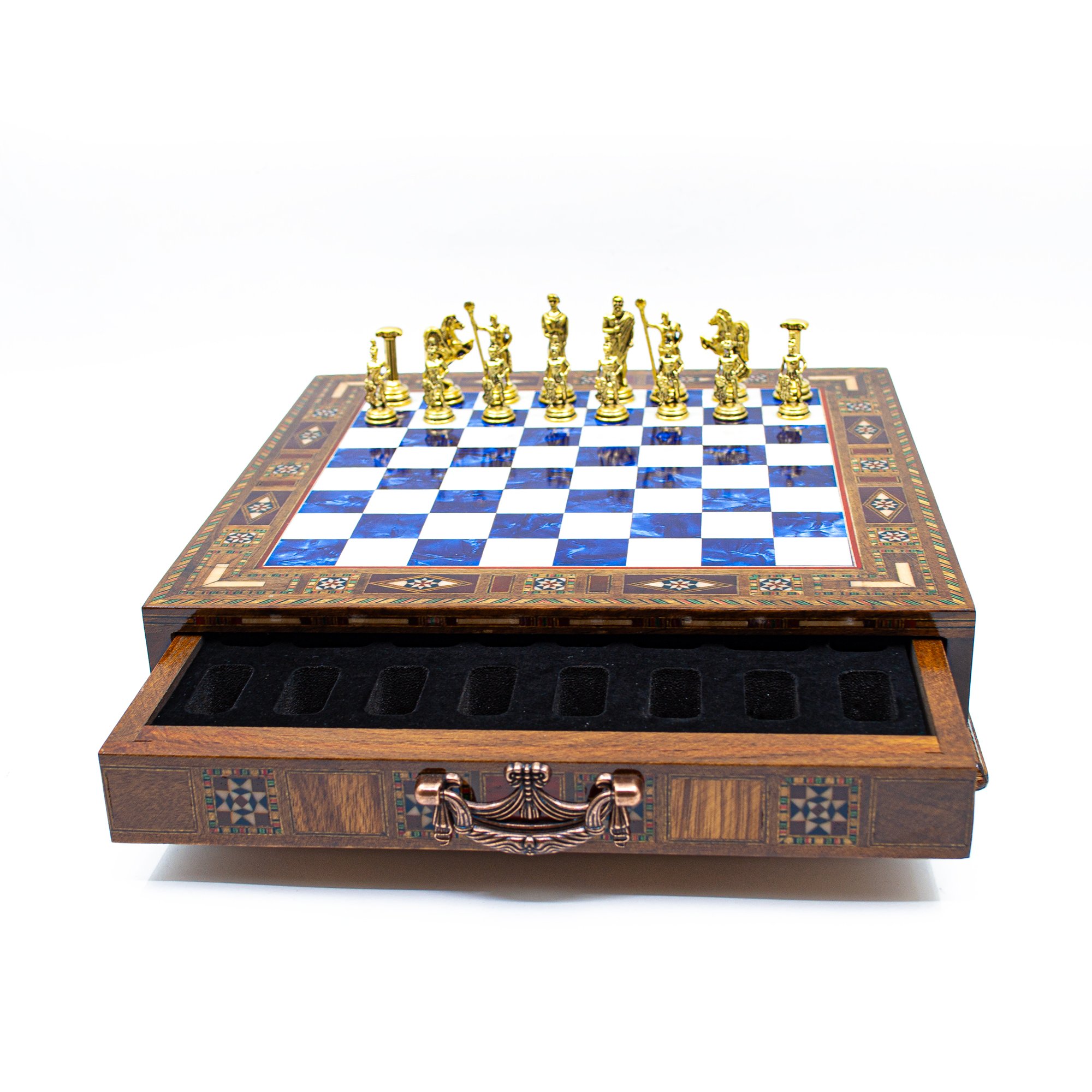 Premium Roman Empire Themed Handmade Chess Set, Antique Rome Style Customizable Wooden Chess Board with Storage, Medieval Chess Set with Drawer