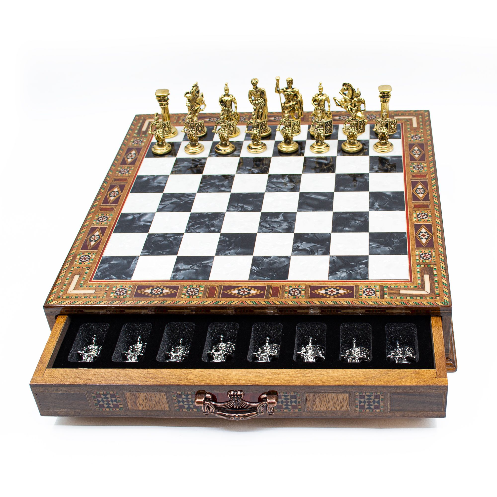  Luxury Chess Set with Storage,  Handmade Decorative Chess Set, Personalized Premium Chess Board, Unique Medieval Chess Set - Black