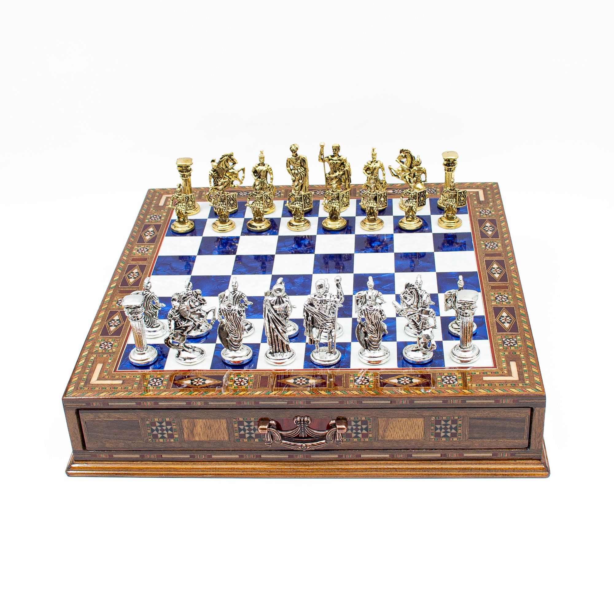  Luxury Chess Set with Storage,  Handmade Decorative Chess Set, Personalized Premium Chess Board, Unique Medieval Chess Set - Blue