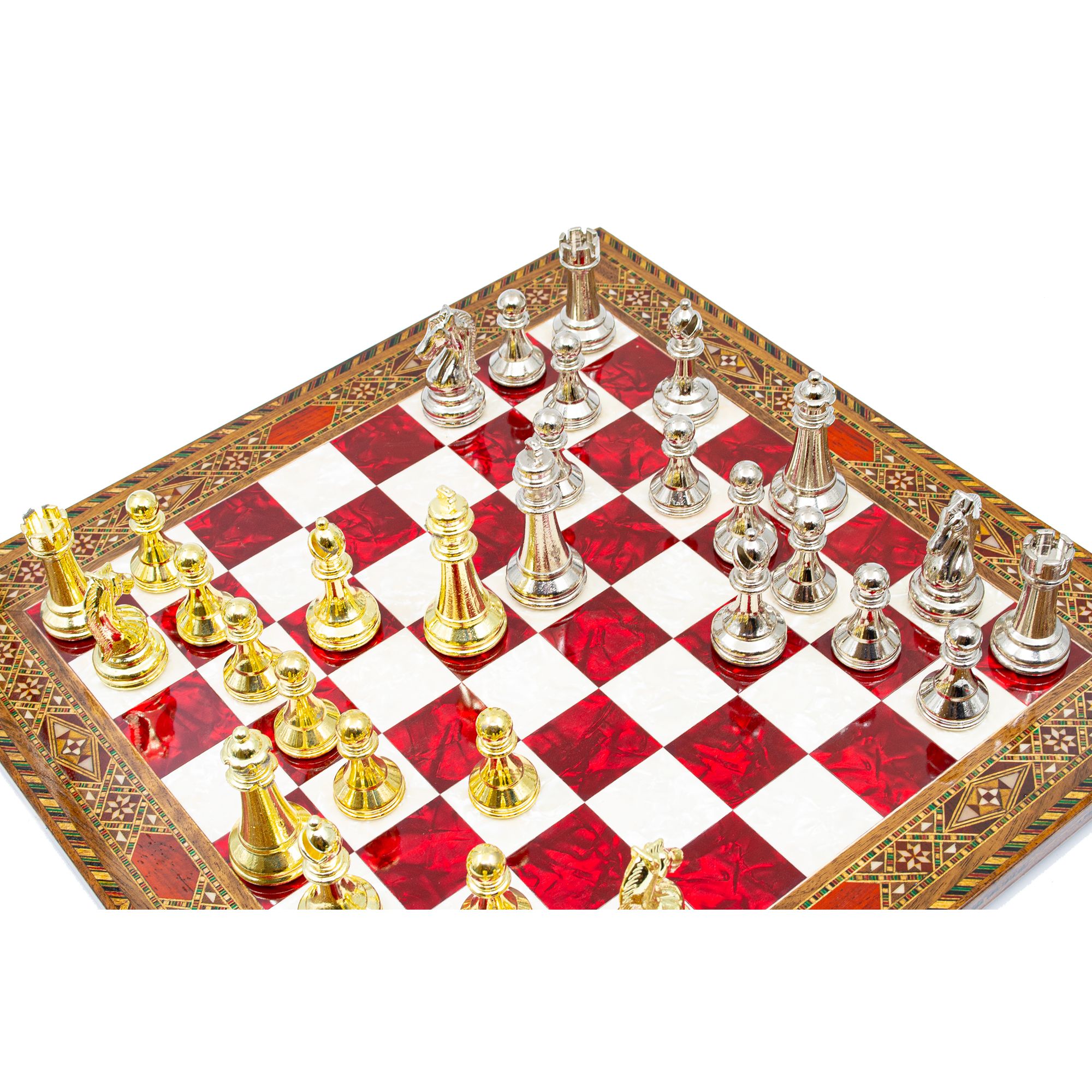 Mosaic Wooden Chess Board with Classic Chess Pieces, Engraved Unique Chess Board, Handmade Chess Set