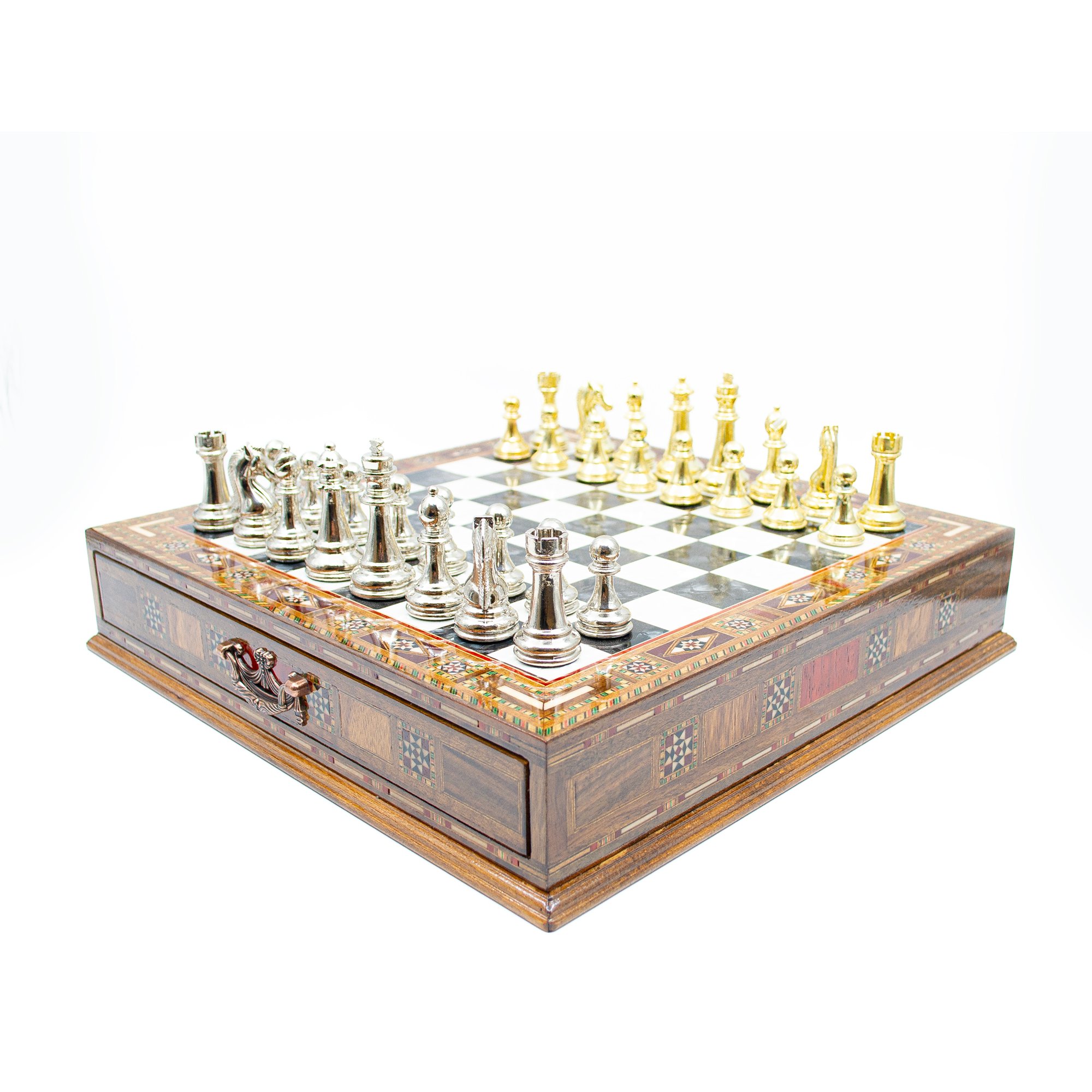 Handmade Chess Set with Drawer and Classic Chess Pieces, Chess Board with Storage, Premium Chess Set