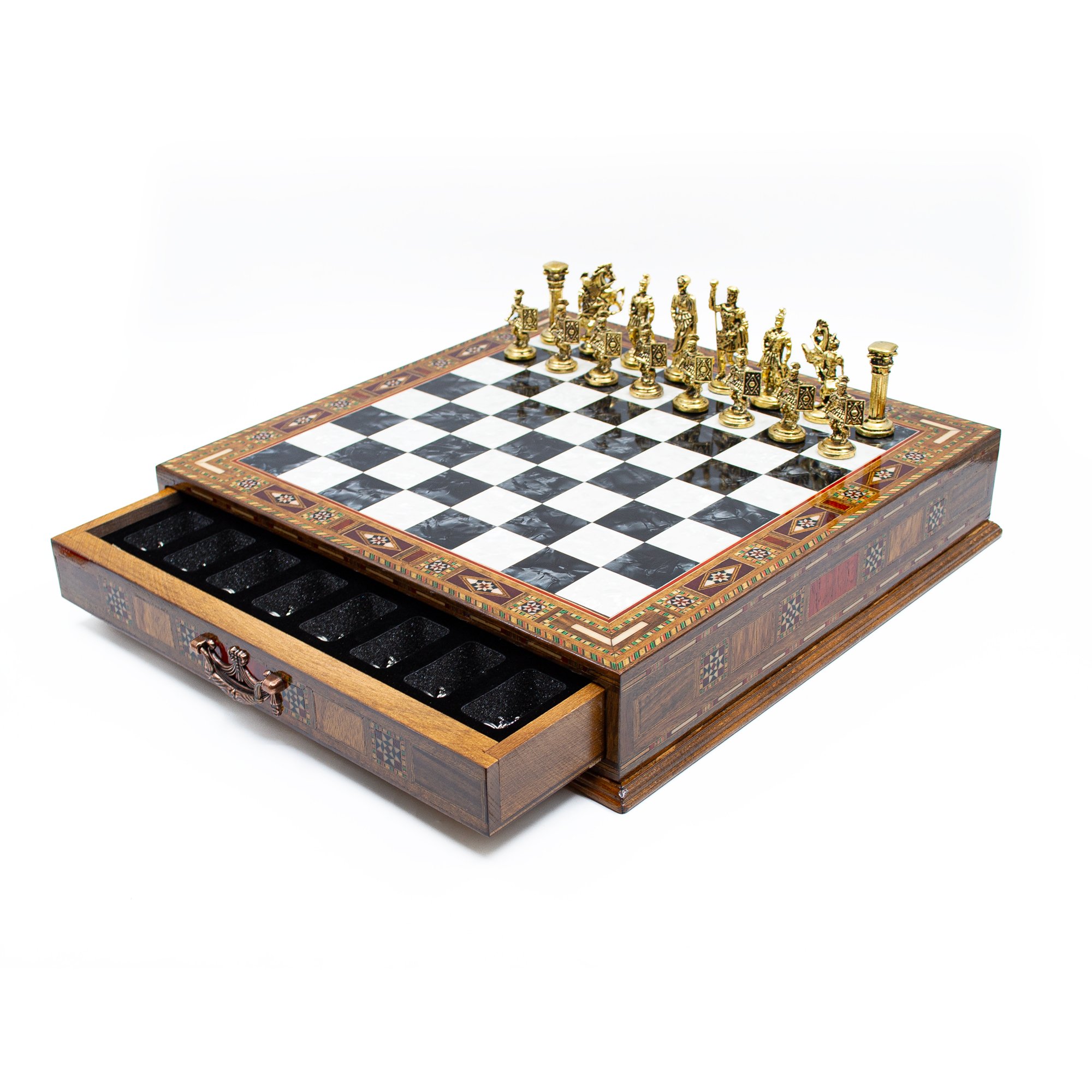  Luxury Chess Set with Storage,  Handmade Decorative Chess Set, Personalized Premium Chess Board, Unique Medieval Chess Set - Black