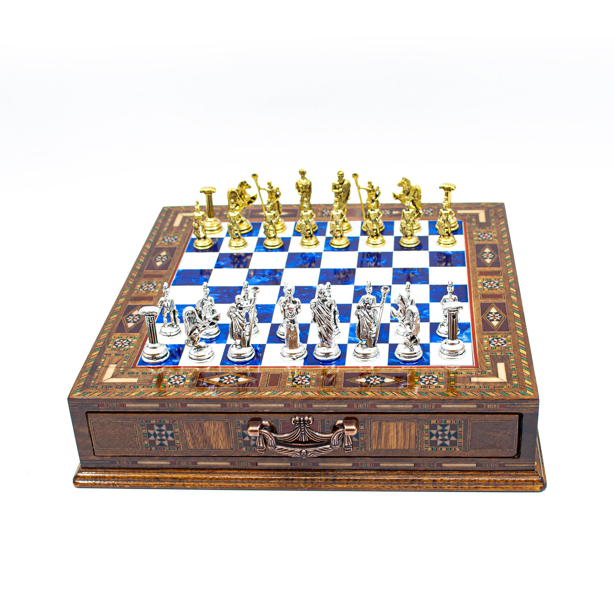 Premium Roman Empire Themed Handmade Chess Set, Antique Rome Style Customizable Wooden Chess Board with Storage, Medieval Chess Set with Drawer