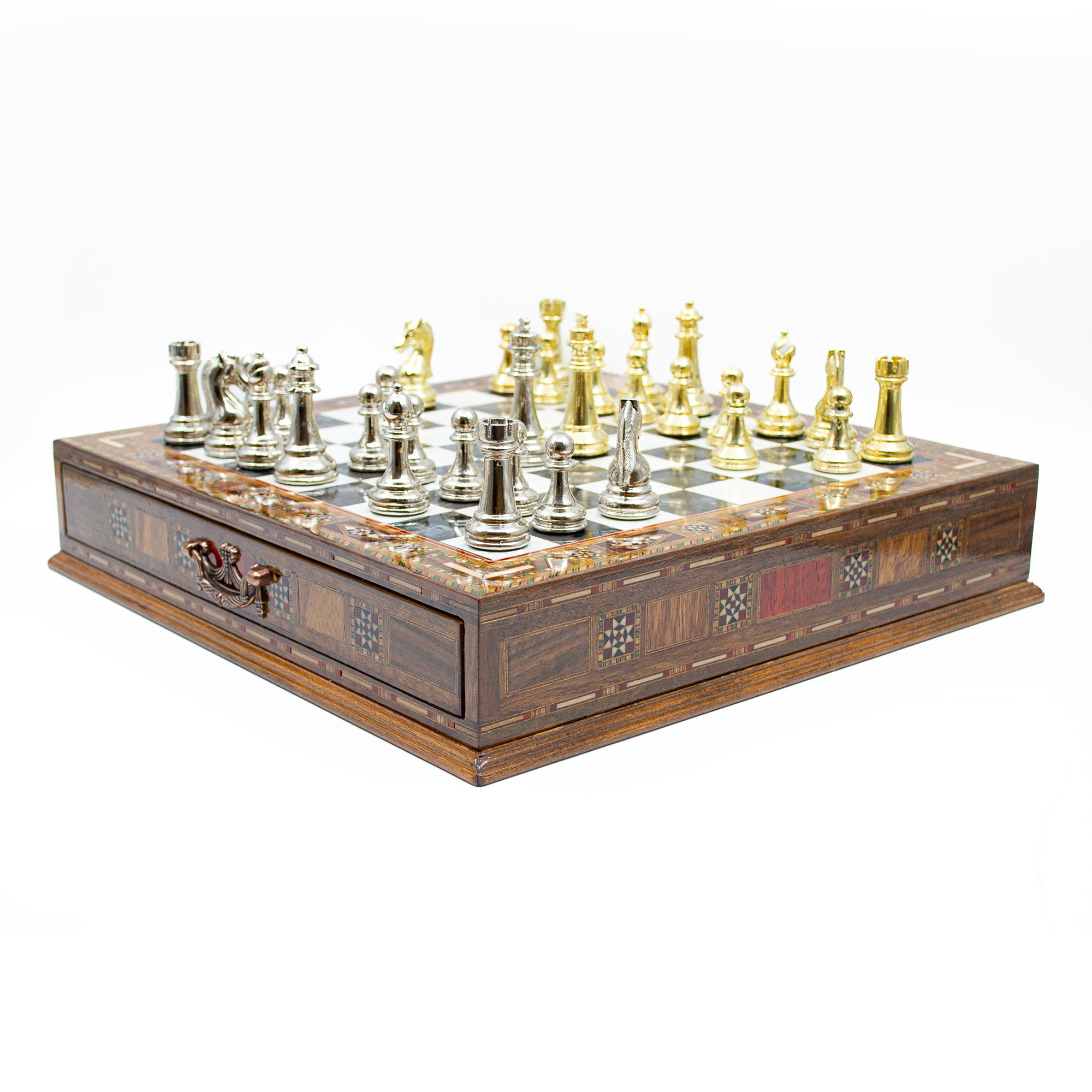 Handmade Chess Set with Drawer and Classic Chess Pieces, Chess Board with Storage, Premium Chess Set