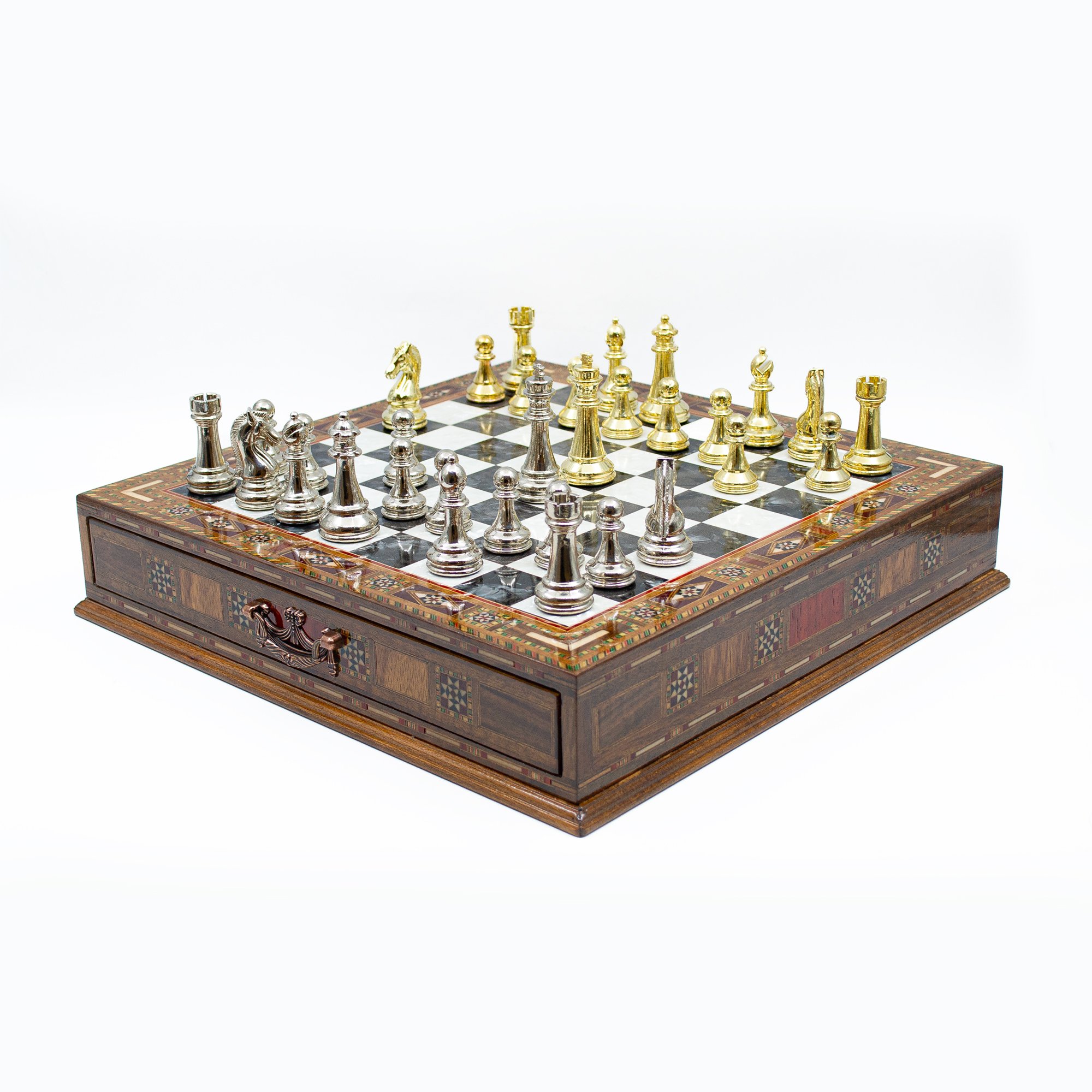 Handmade Chess Set with Drawer and Classic Chess Pieces, Chess Board with Storage, Premium Chess Set