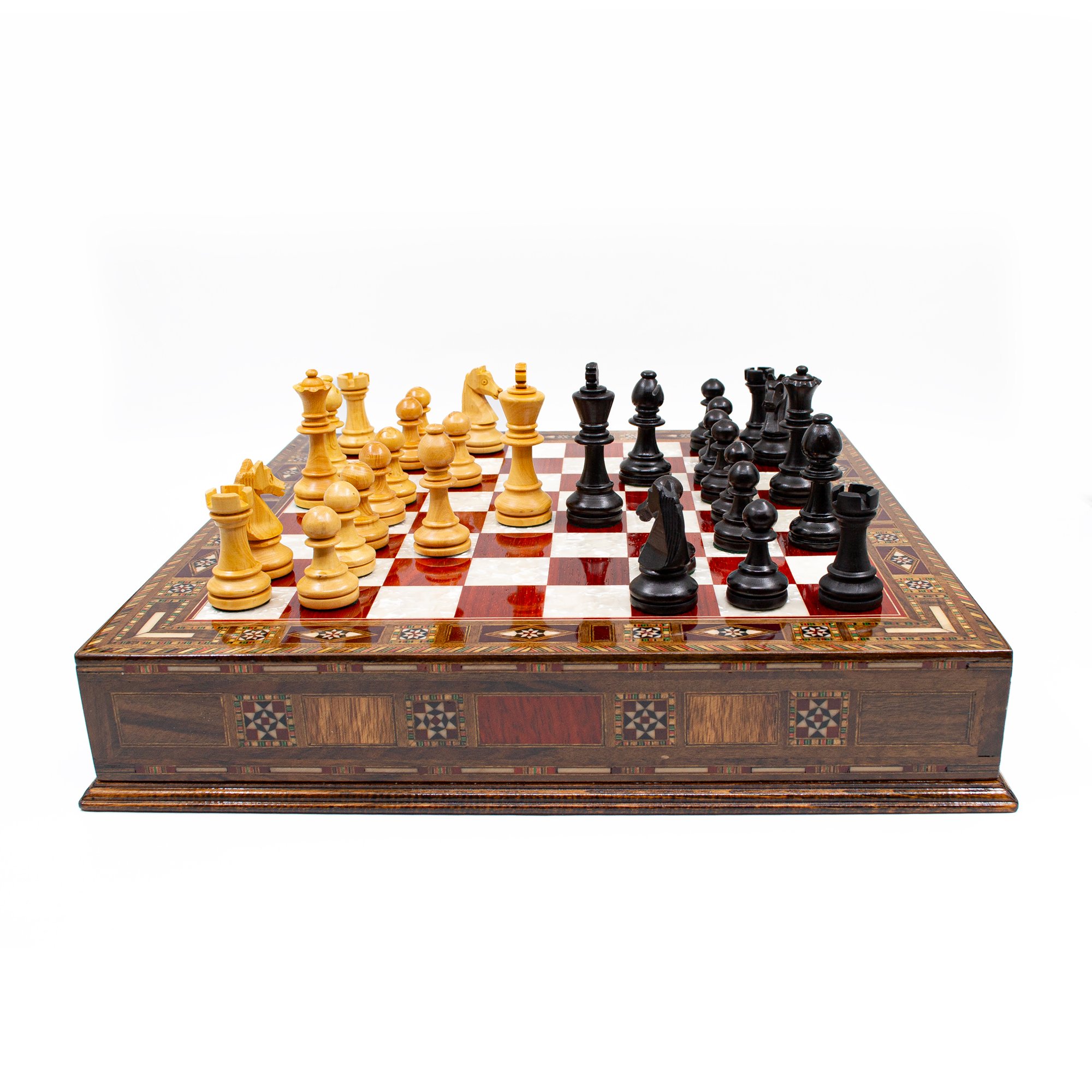 Wooden Chess Set with Hand Curved Chess Pieces, Handmade Staunton Style Chess, Chess Board with Storage