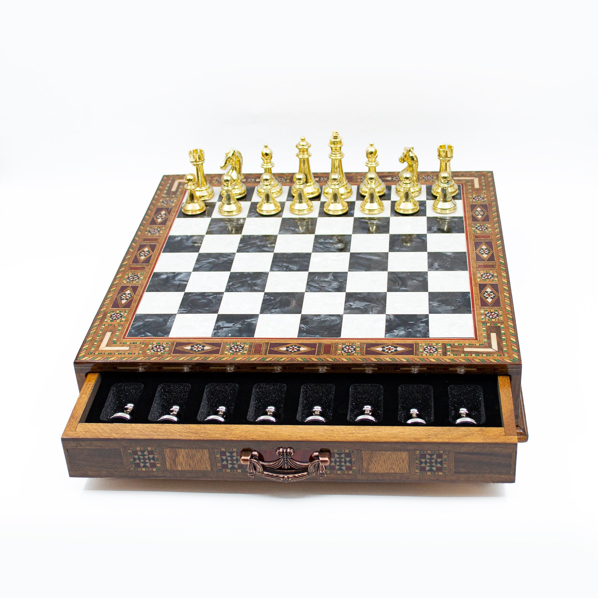 Handmade Chess Set with Drawer and Classic Chess Pieces, Chess Board with Storage, Premium Chess Set