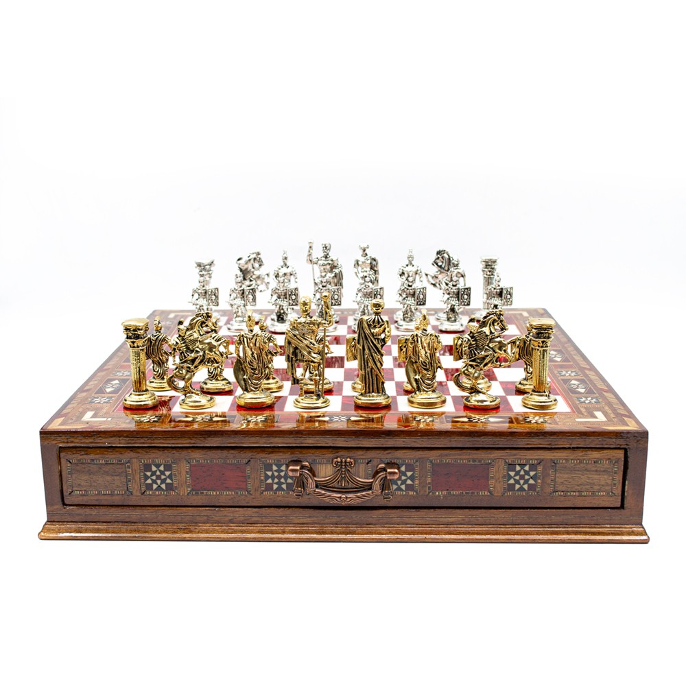  Luxury Chess Set with Storage,  Handmade Decorative Chess Set, Personalized Premium Chess Board, Unique Medieval Chess Set - Red