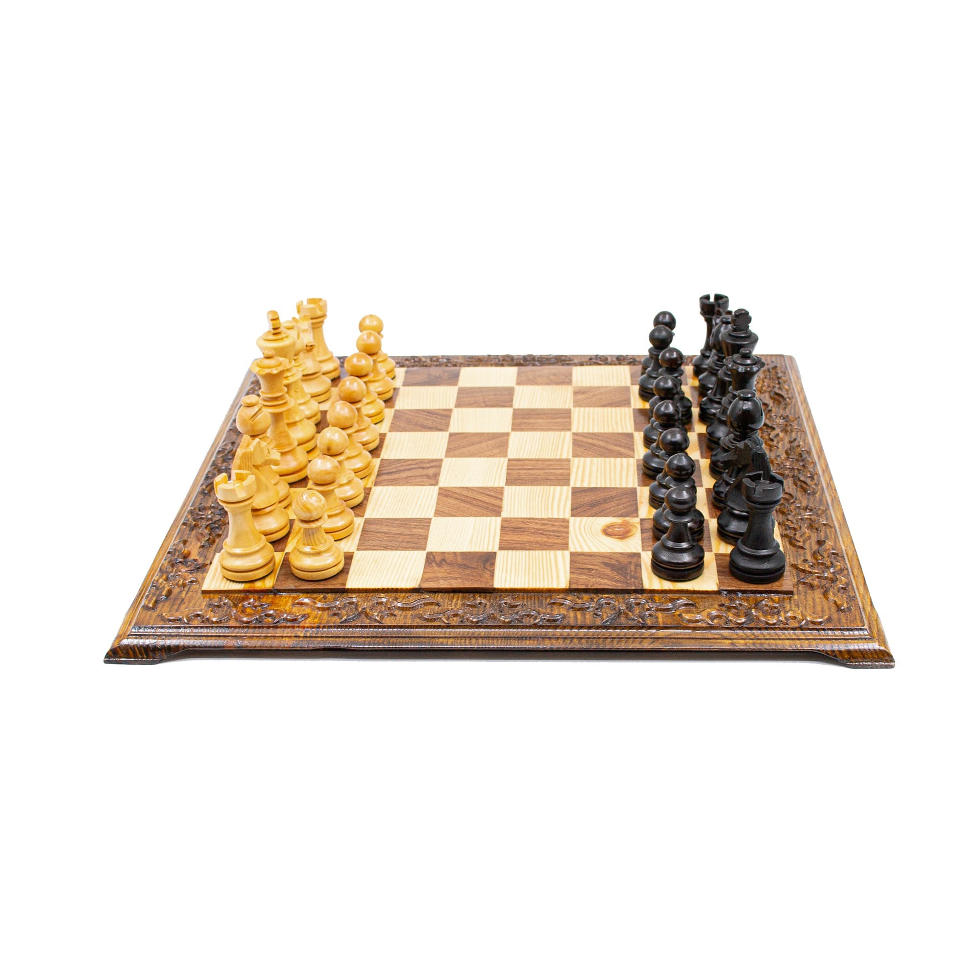 MRSSTN36_MRSSTN42 Hand Curved Staunton Chess Set, Engraved Chess Board, Handmade Chess Set 