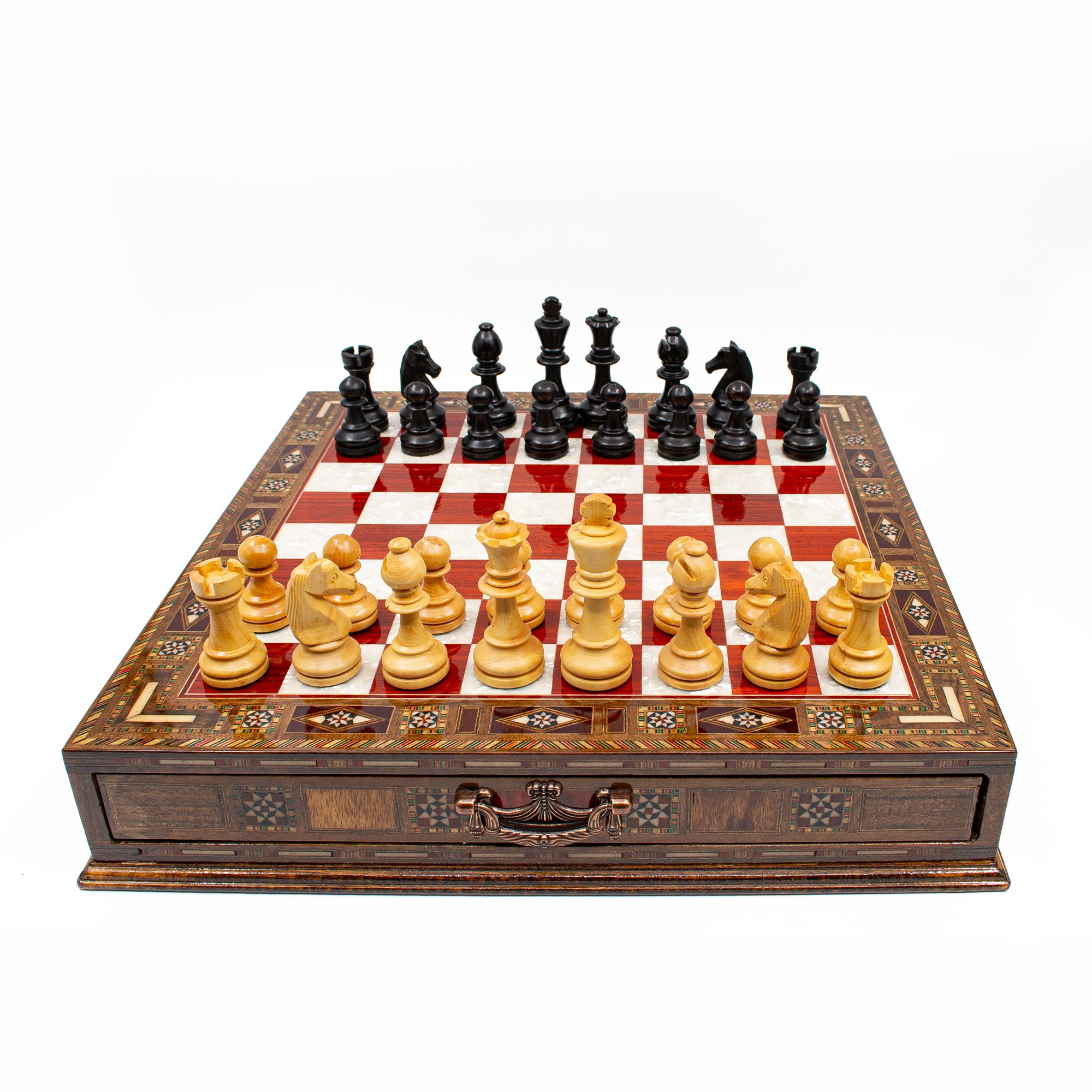 Wooden Chess Set with Hand Curved Chess Pieces, Handmade Staunton Style Chess, Chess Board with Storage