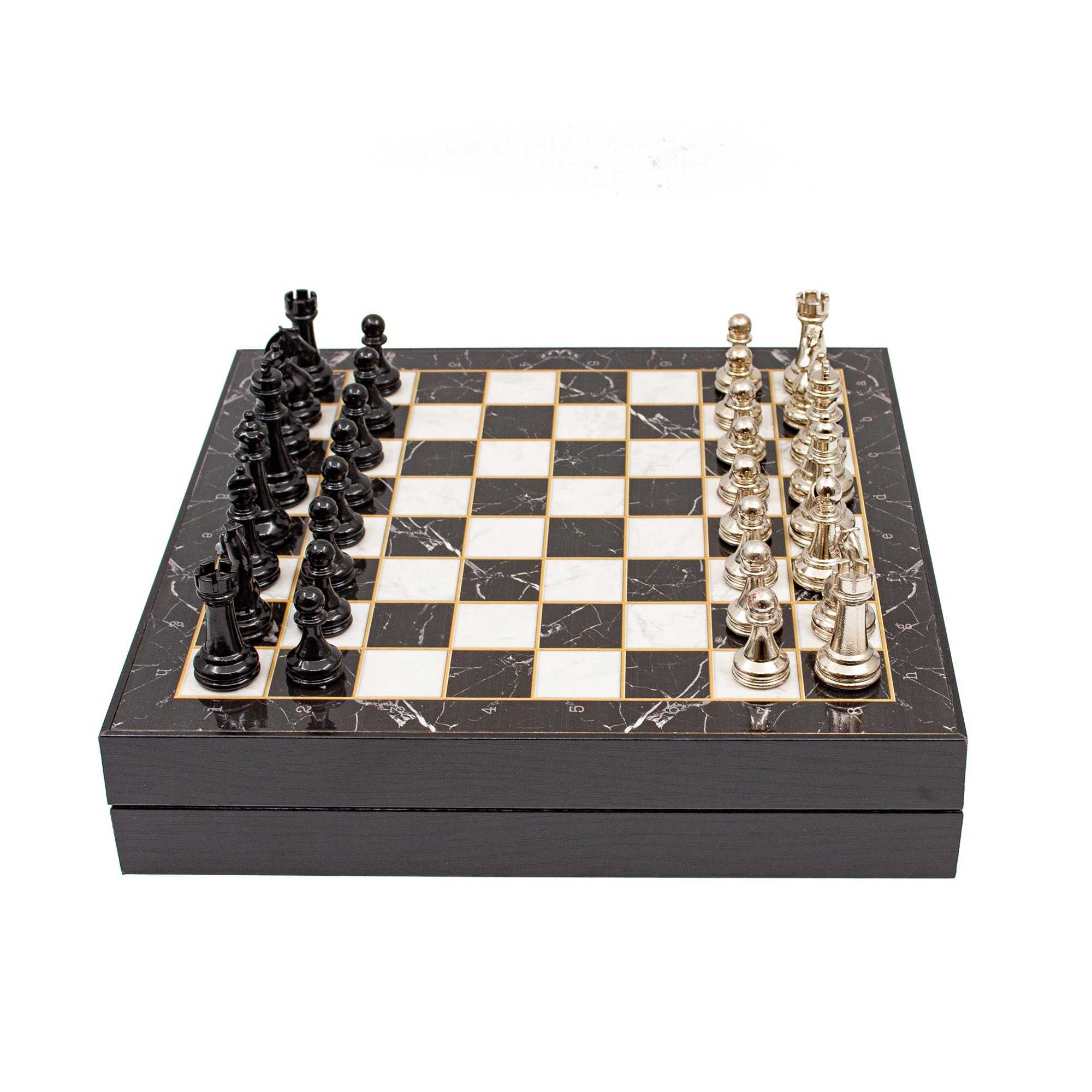 Handmade Chess Set with Storage, Marble Patterned Chess Board, High-Quality Chess Pieces