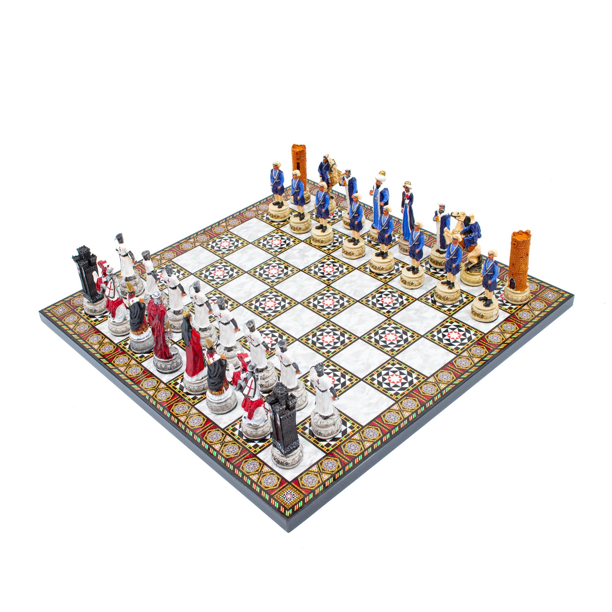 Mosaic Patterned Foldable Chess Board with Hand Painted Ottoman Chess Pieces, Handmade Chess Board, Unique Chess Set