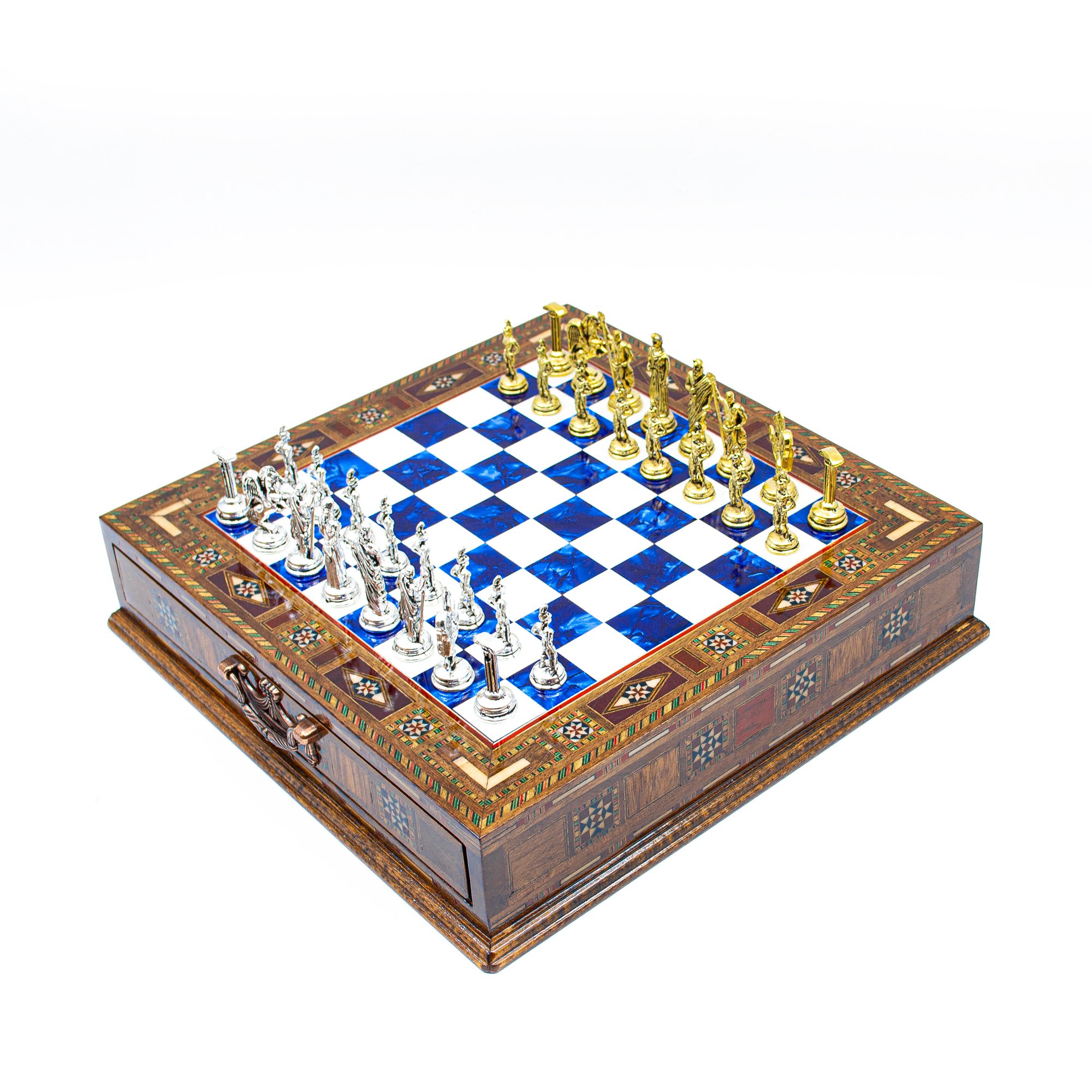 Premium Roman Empire Themed Handmade Chess Set, Antique Rome Style Customizable Wooden Chess Board with Storage, Medieval Chess Set with Drawer