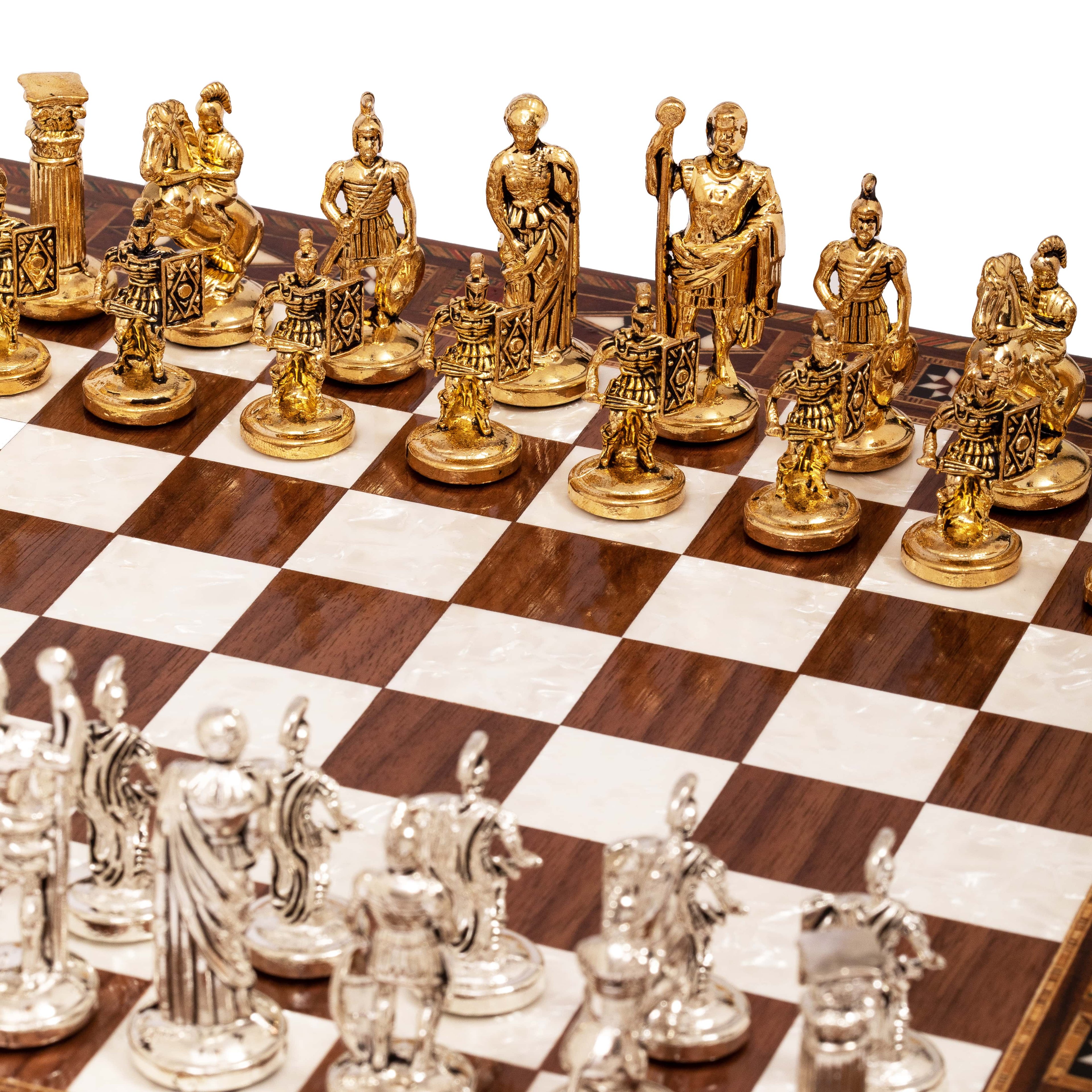 High-Quality Roman Empire Themed Chess Set, Handmade Walnut Chess Board, Unique Medieval Chess Set Gift for Birthday, Metal Chess Pieces