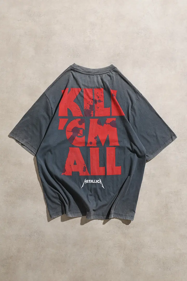 Metallica Kill 'Em All Vintage Soluk Siyah Unisex Oversize T-Shirt
