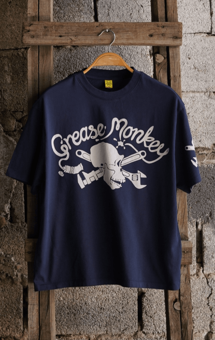 Grease Monkey Motorcycle Unisex Lacivert Oversize Tişört