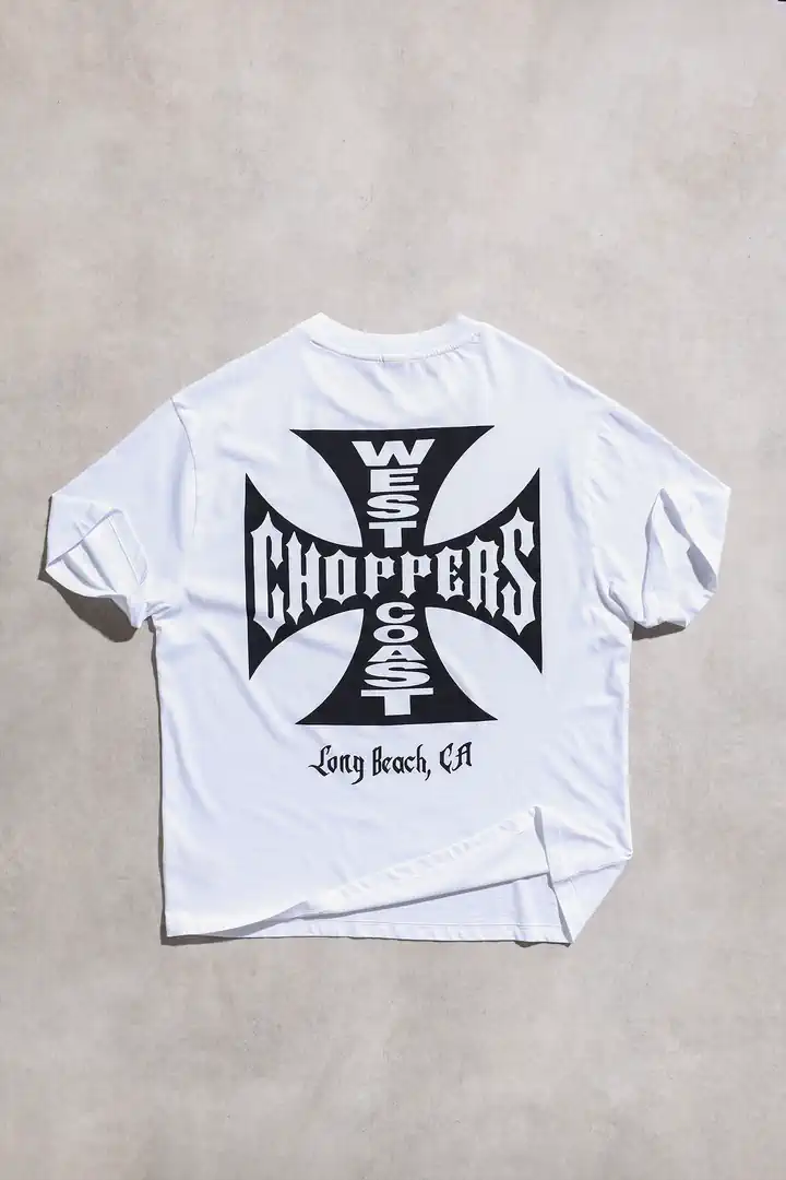 West Coast Choppers Long Beach Unisex Oversize Beyaz Siyah Kısa Kol Tshirt