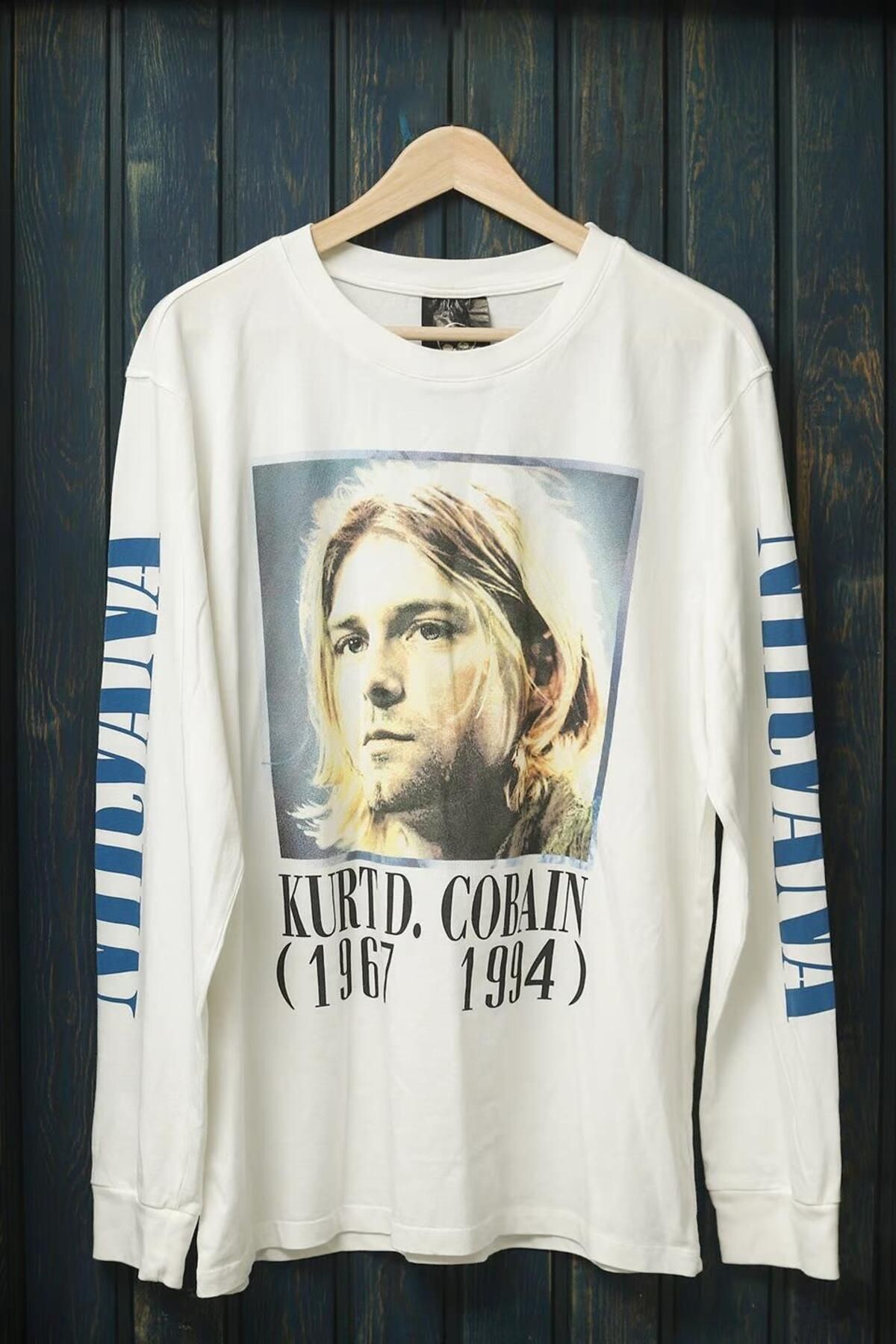 Kurt D. Cobain Baskılı Overdrive Beyaz Rock Longsleeve