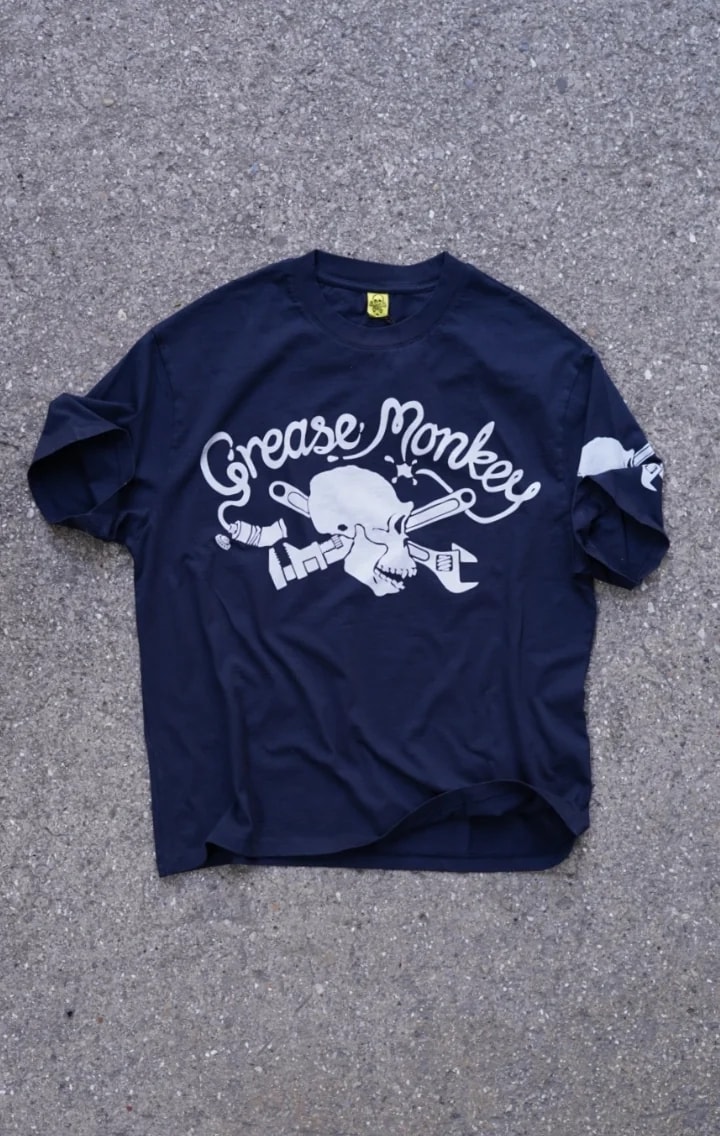 Grease Monkey Motorcycle Unisex Lacivert Oversize Tişört