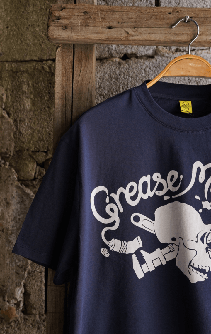 Grease Monkey Motorcycle Unisex Lacivert Oversize Tişört