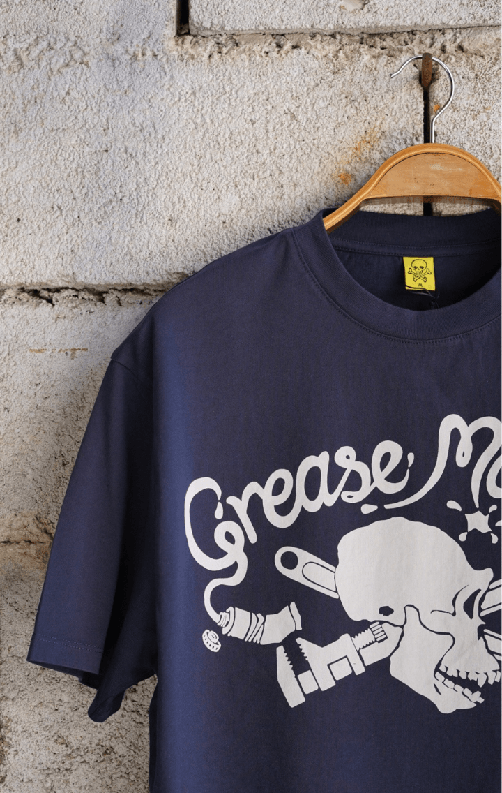 Grease Monkey Motorcycle Unisex Lacivert Oversize Tişört