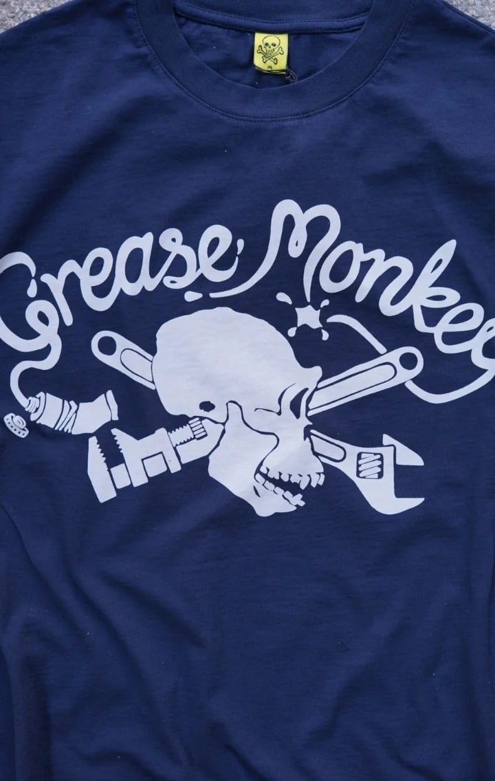 Grease Monkey Motorcycle Unisex Lacivert Oversize Tişört