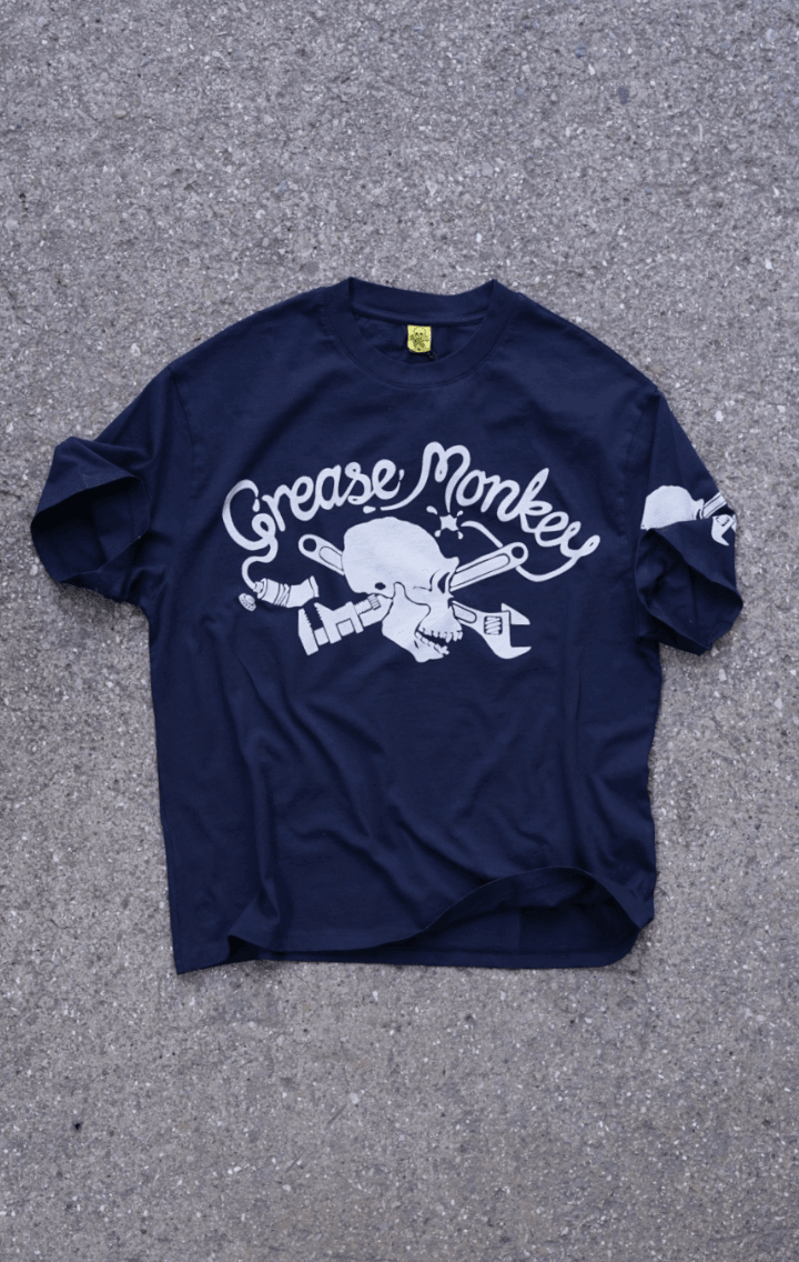 Grease Monkey Motorcycle Unisex Lacivert Oversize Tişört