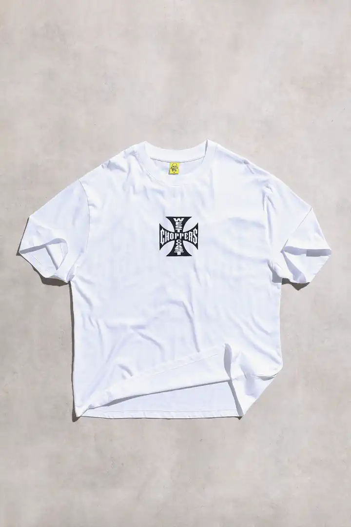 West Coast Choppers Long Beach Unisex Oversize Beyaz Siyah Kısa Kol Tshirt