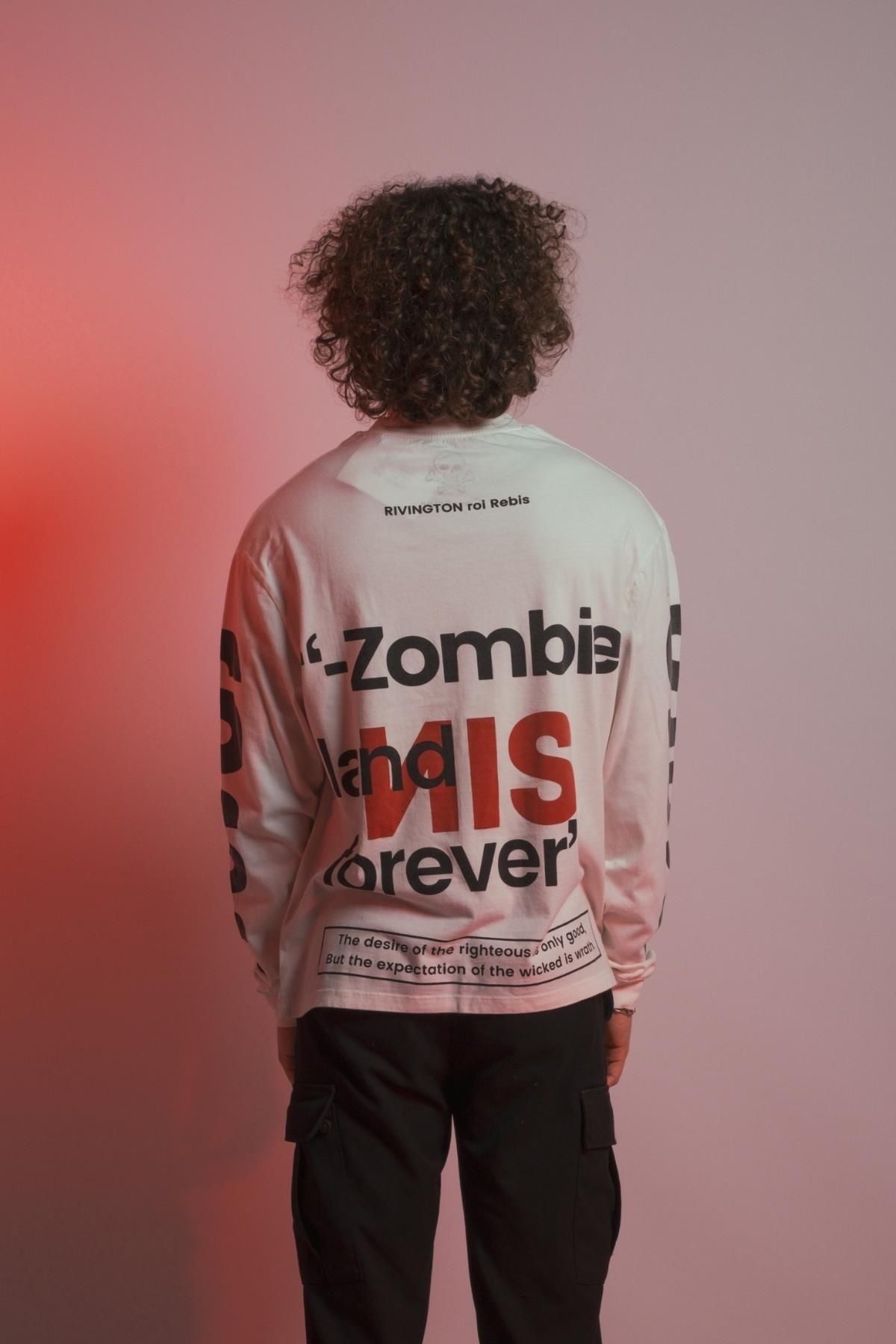 ''Sın Zombieland'' Vintage Offwhite Longsleeve Uzun Kol T-shirt