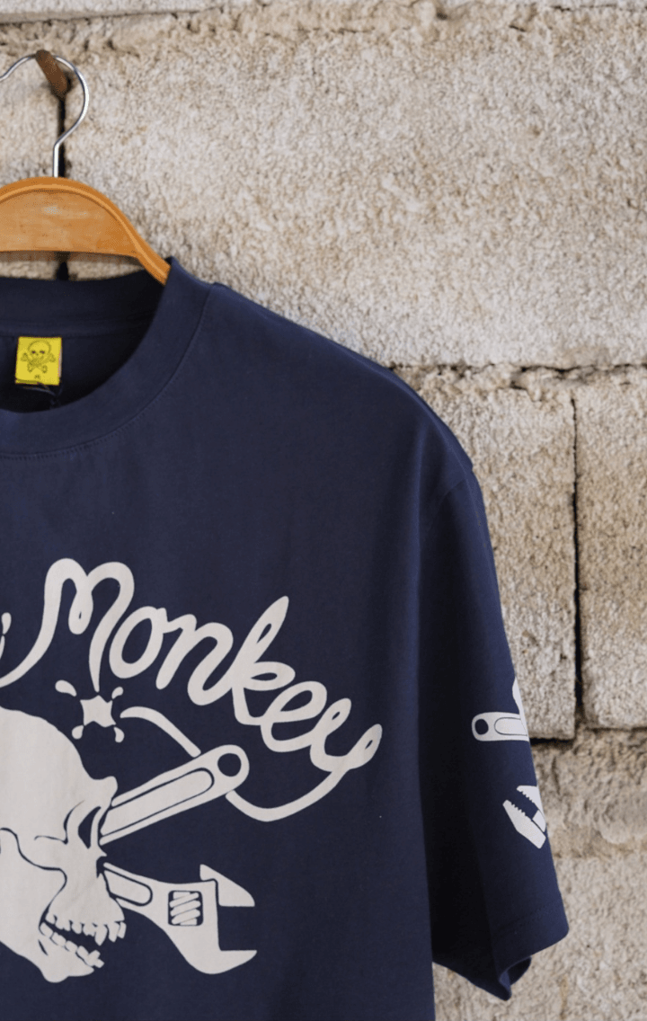 Grease Monkey Motorcycle Unisex Lacivert Oversize Tişört