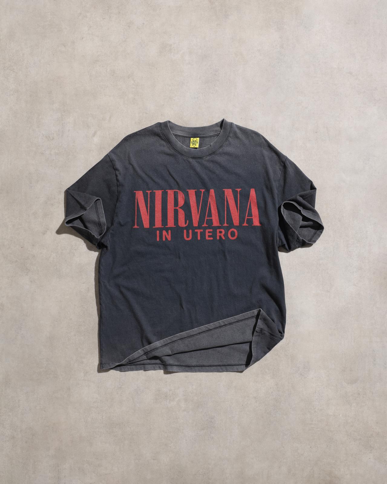Nirvana In Utero Anjelofer Baskılı Vintage Yıkamalı Gri Oversize Kısa Kol Rock T-shirt