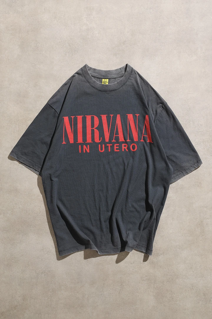 Nirvana In Utero Anjelofer Baskılı Vintage Yıkamalı Gri Oversize