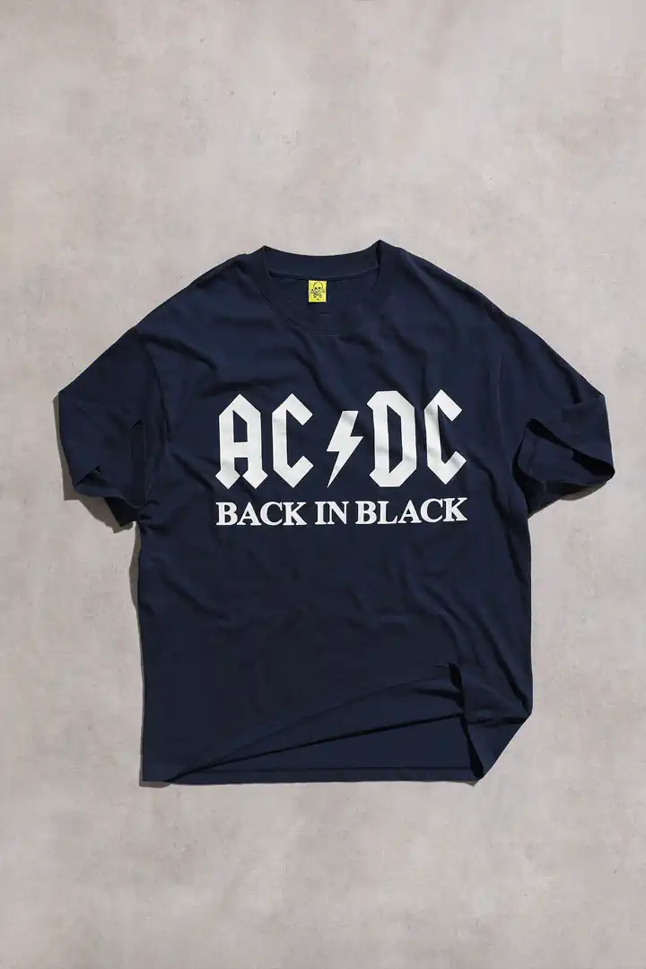 AC/DC Back In Black Lacivert Unisex Kısa Kol Oversize Tshirt
