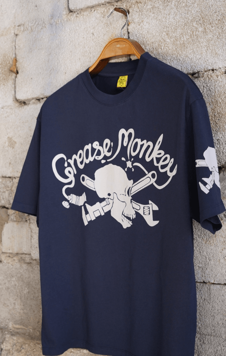 Grease Monkey Motorcycle Unisex Lacivert Oversize Tişört